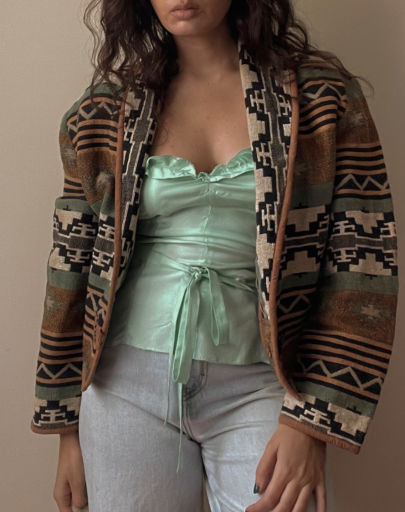 Vintage Western Style Jacquard Cotton Blazer