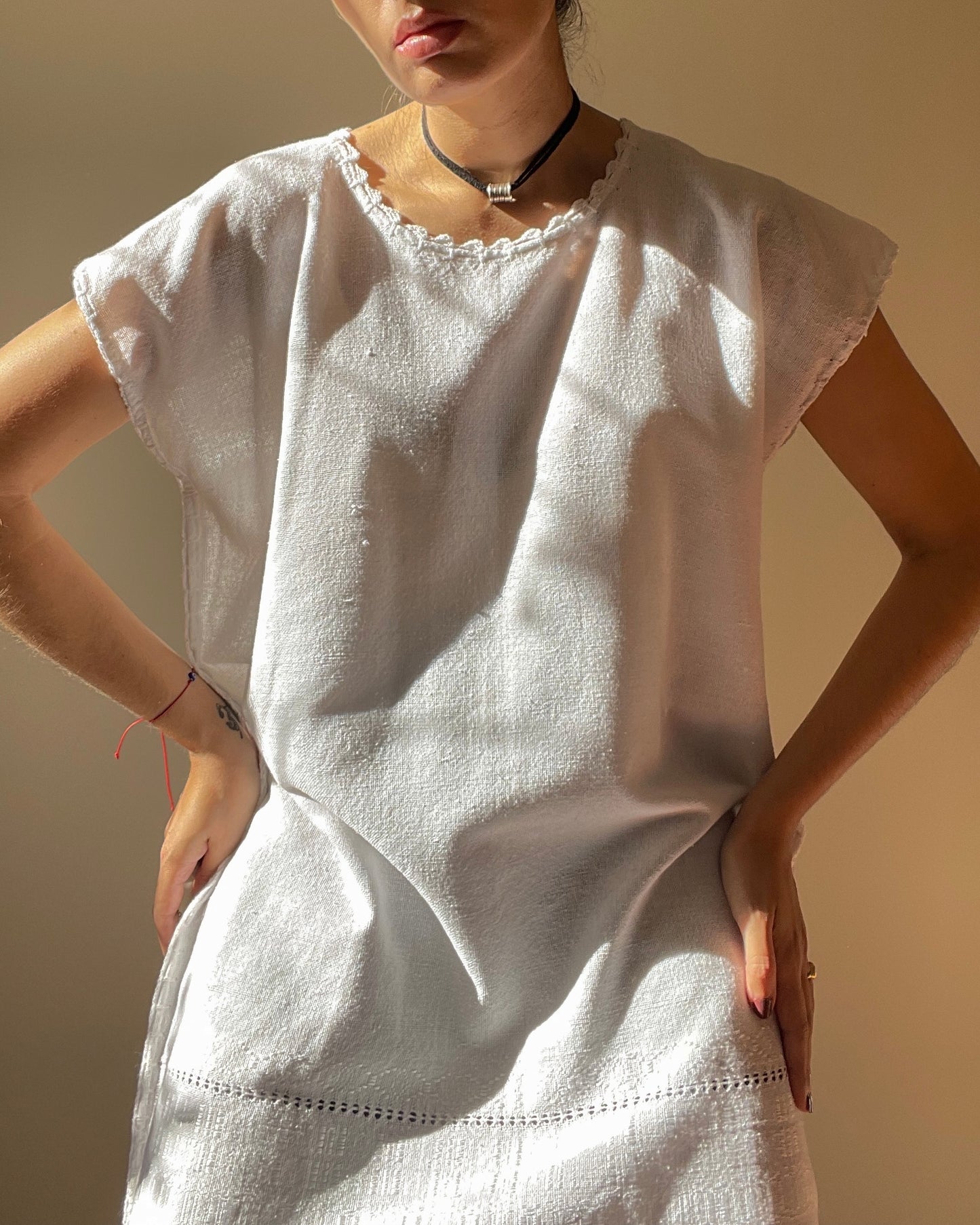 Handmade Midsummer Embroidered White Cotton Dress