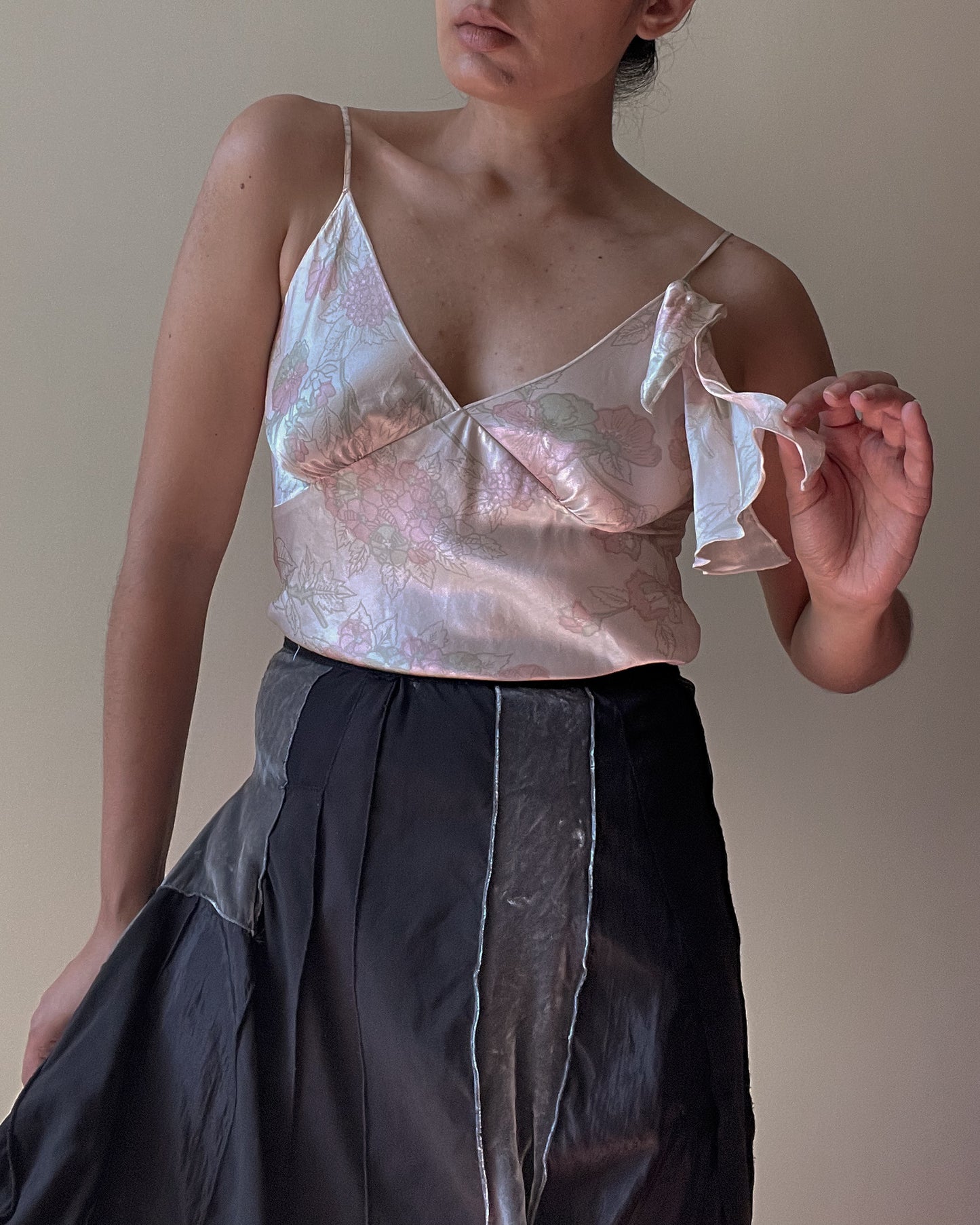 Vintage Designer Ungaro Pink Silk Floral Print Cami