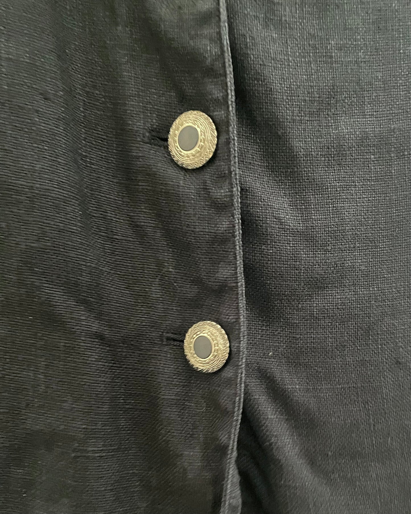 Vintage Black Linen Feminine Top w/ Metal Buttons