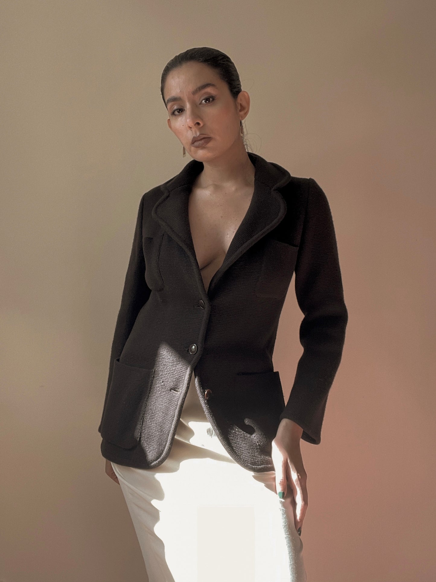 Vintage Designer Yves Saint Laurent Brown Knit Blazer