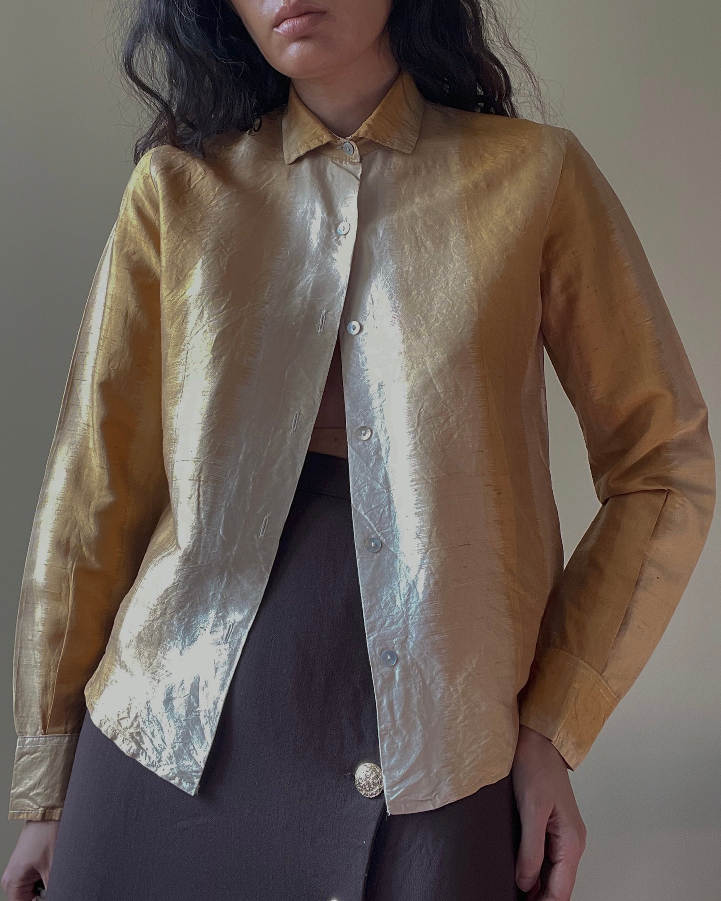 Vintage Gold Gradient Silk Shirt
