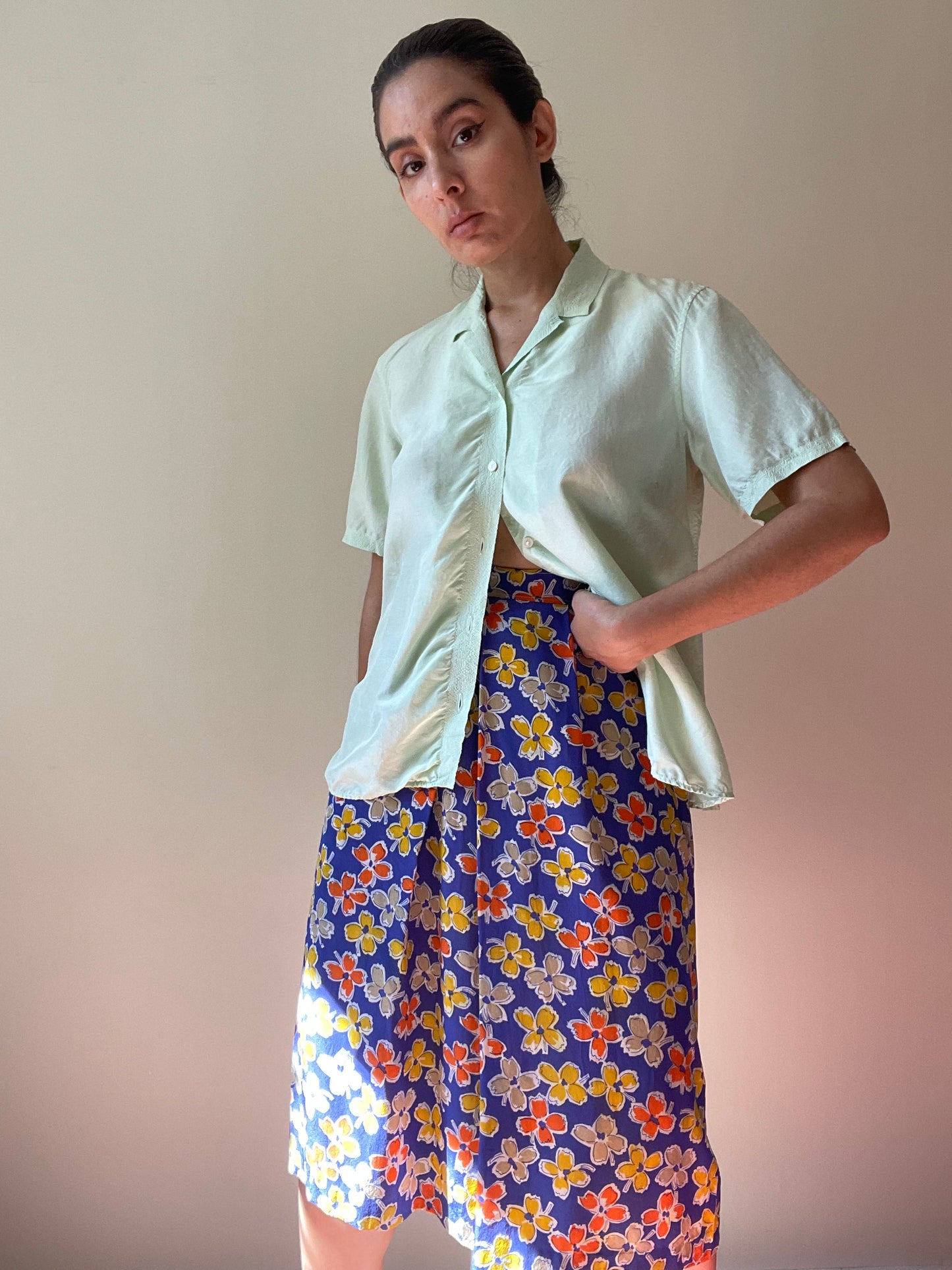 Vintage Floral Silk Skirt