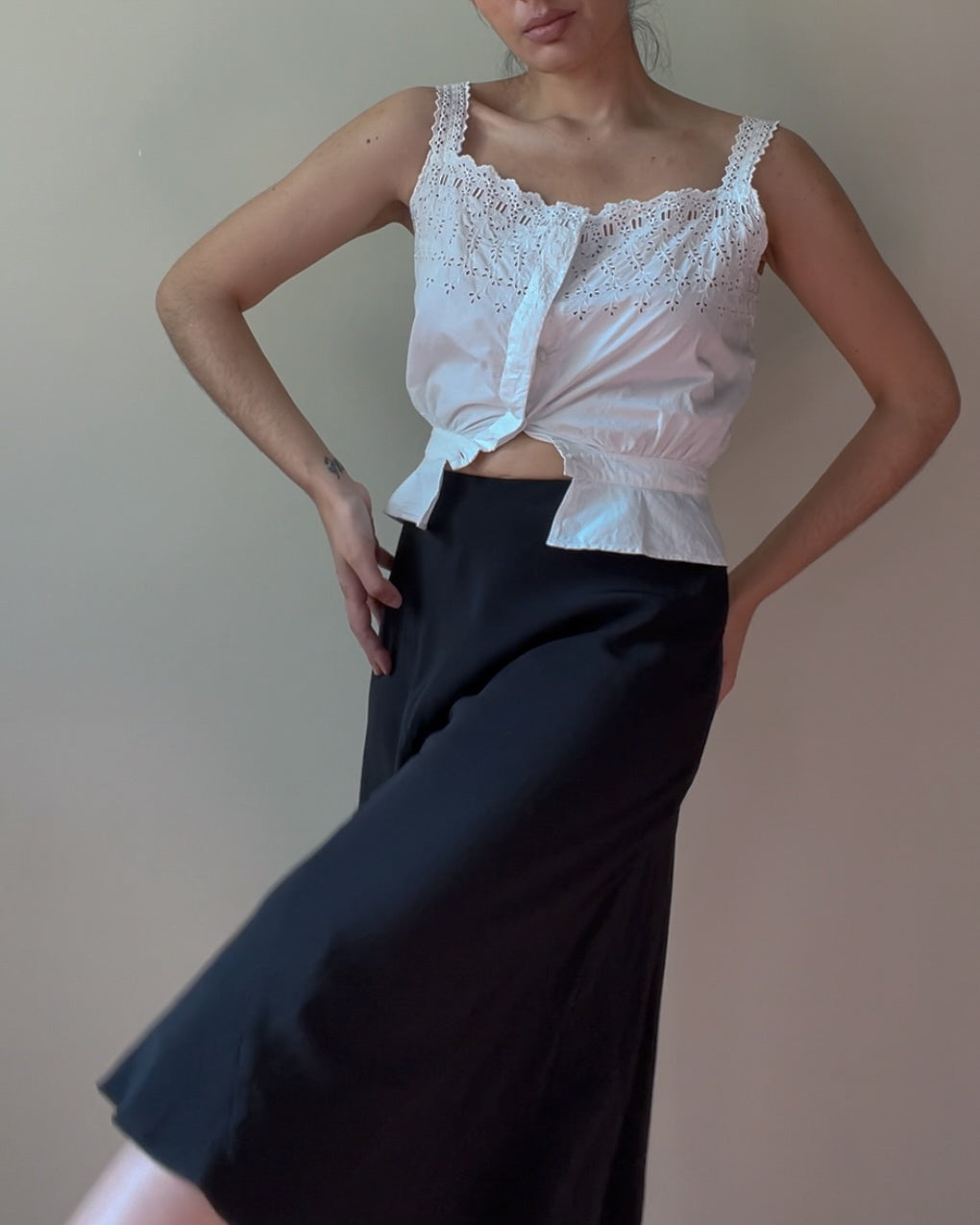 Antique White Cotton Embroidered Tank Top
