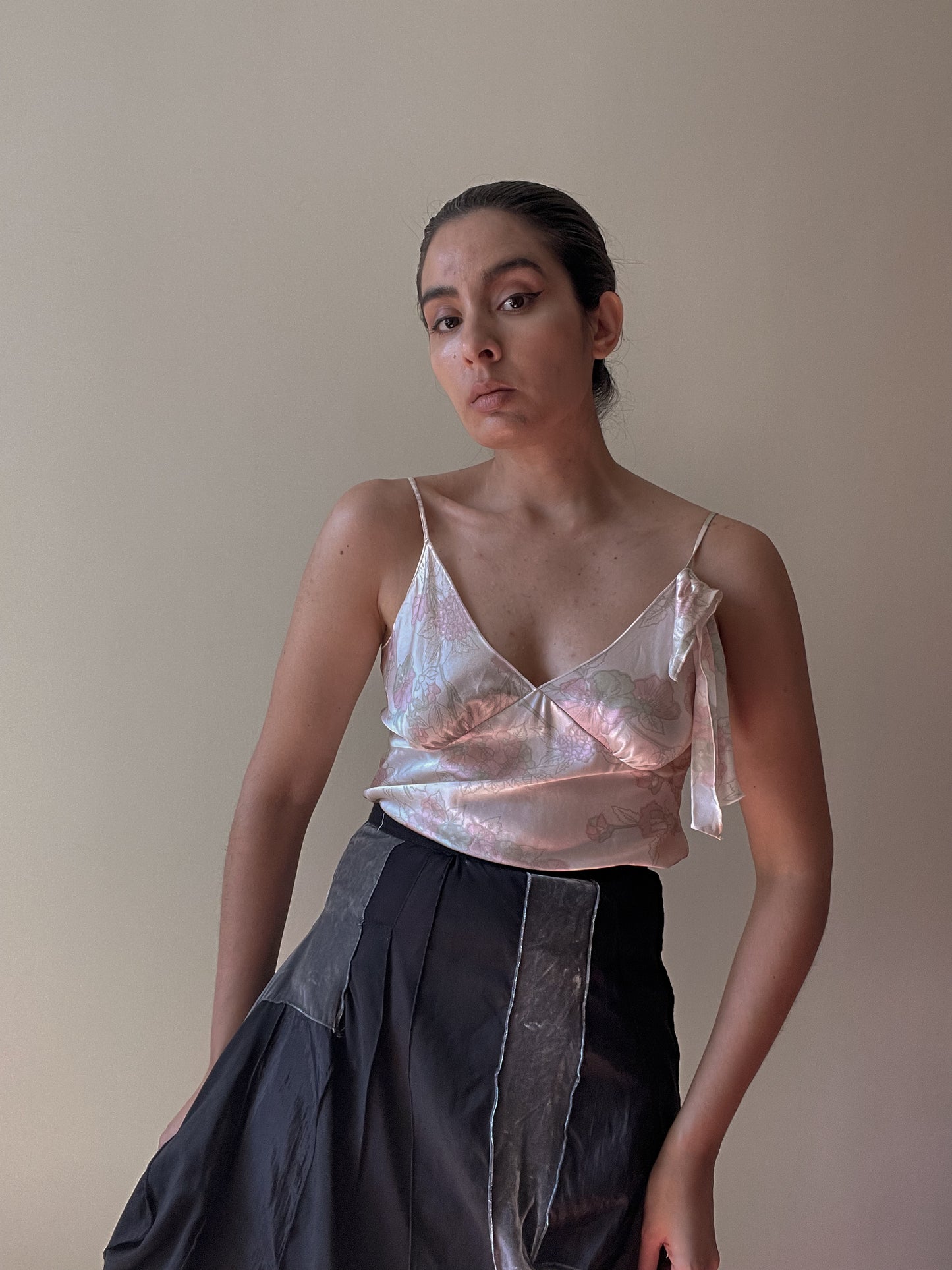 Vintage Designer Ungaro Pink Silk Floral Print Cami