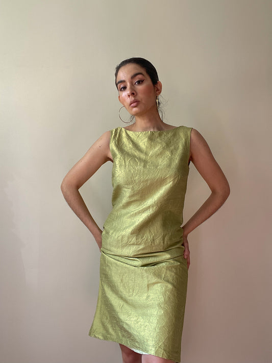 Vintage Pistachio Green Silk Sleeveless Dress