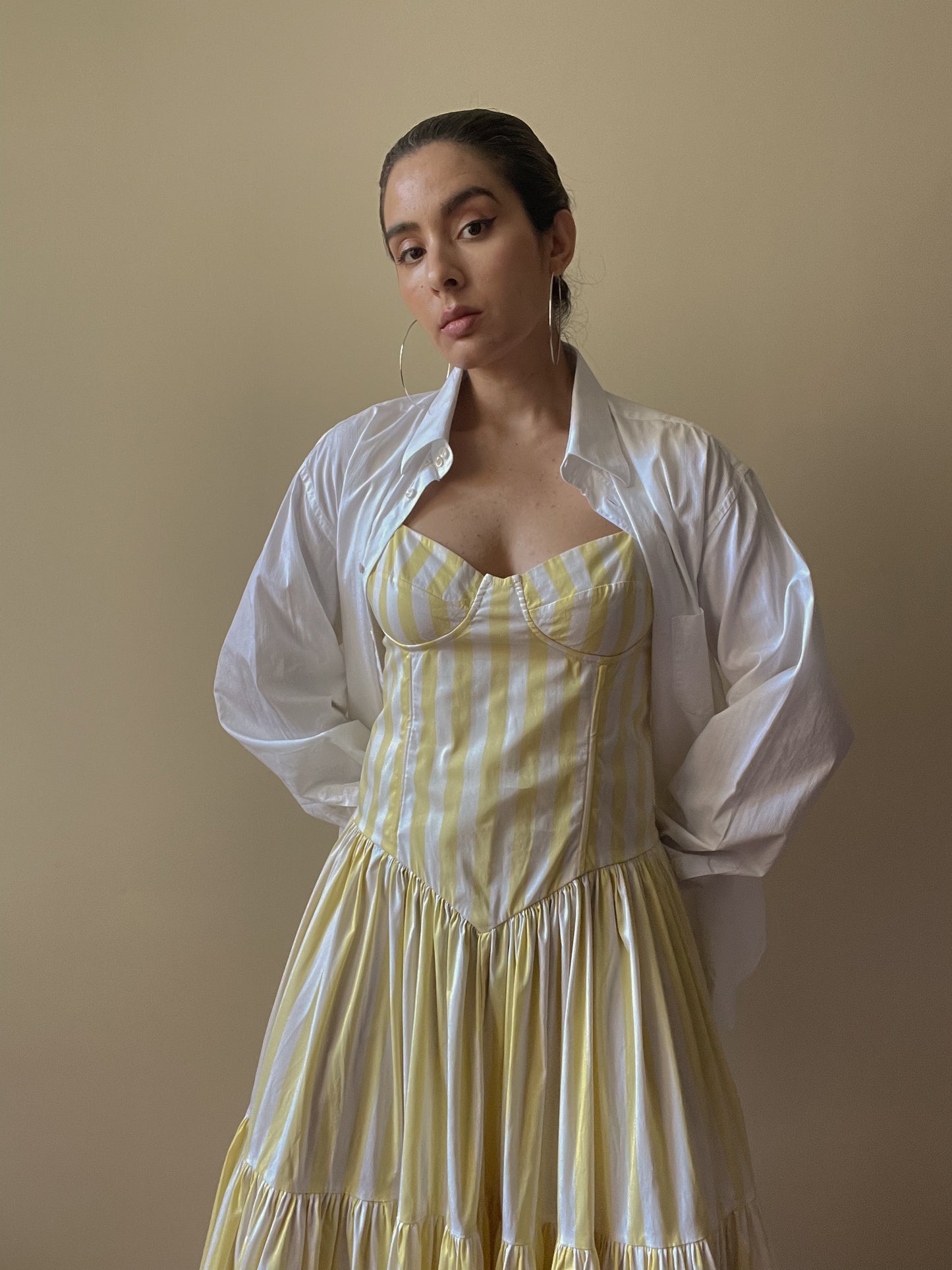 Vintage Butter Yellow Stripe Midsummer Cotton Dress