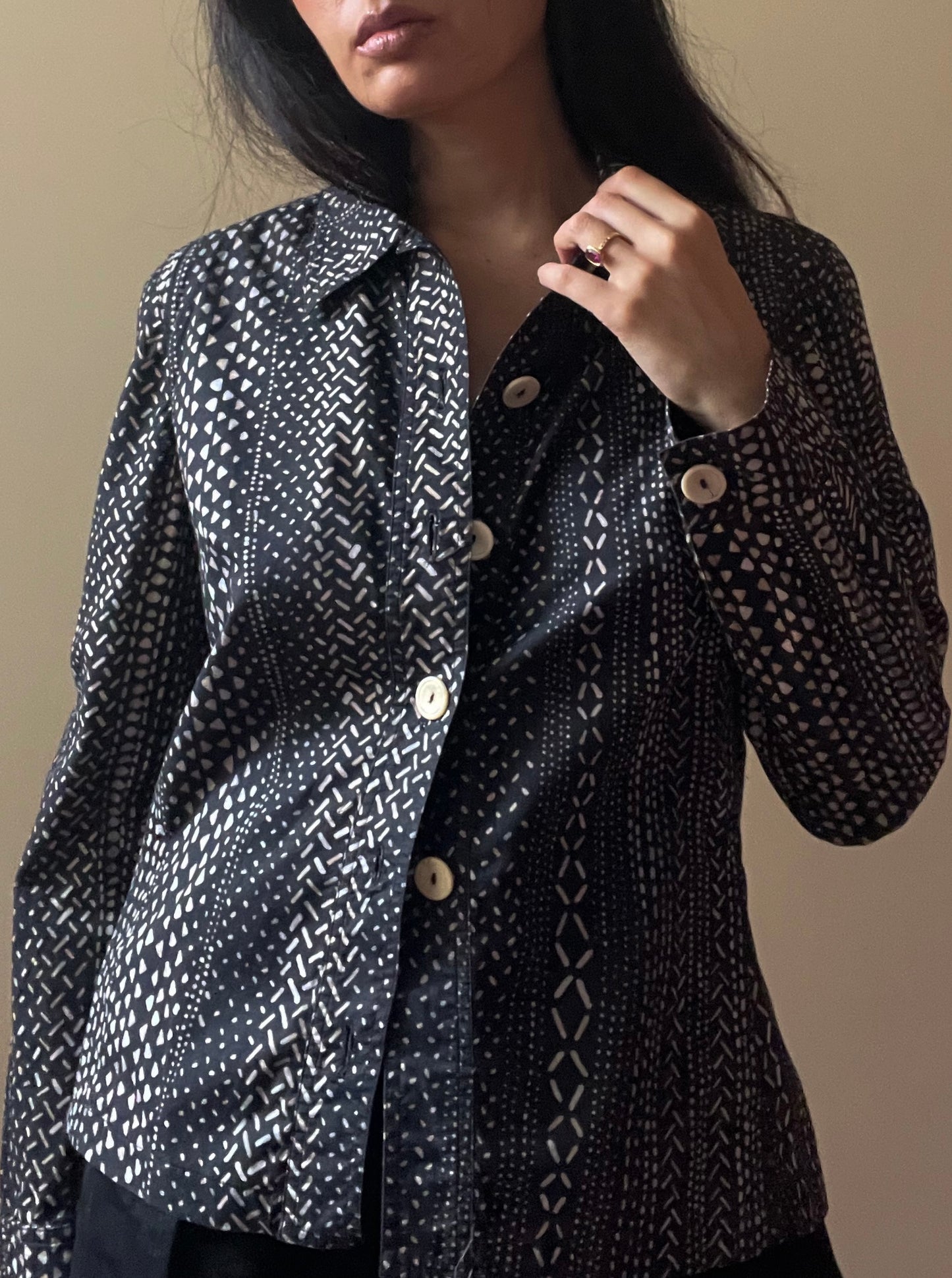 Vintage Designer Marella Printed Blouse With Oversized Buttons
