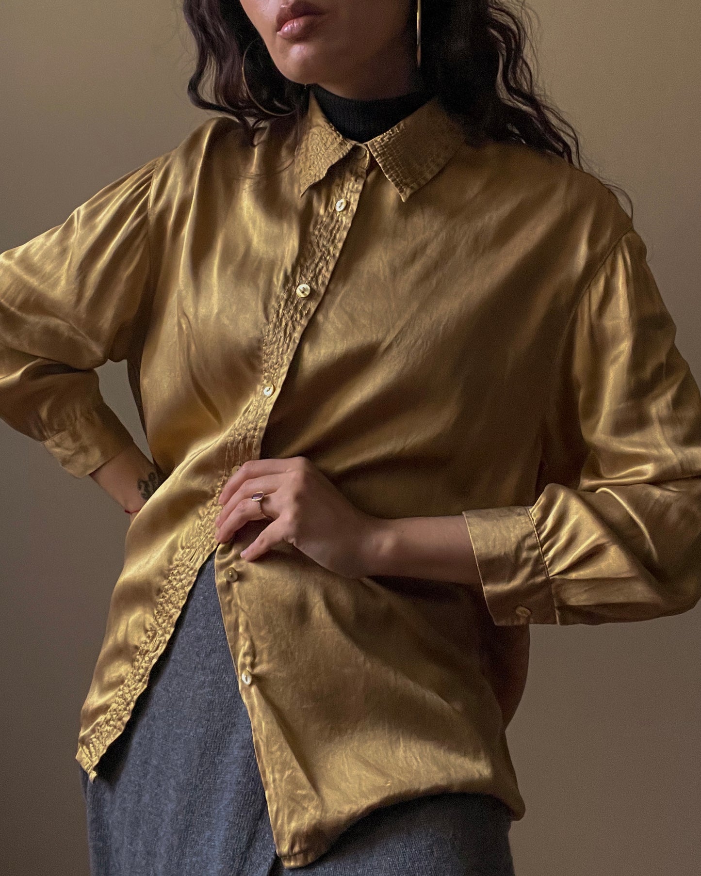 Vintage Designer Luisa Spagnoli Gold Satin Silk Top