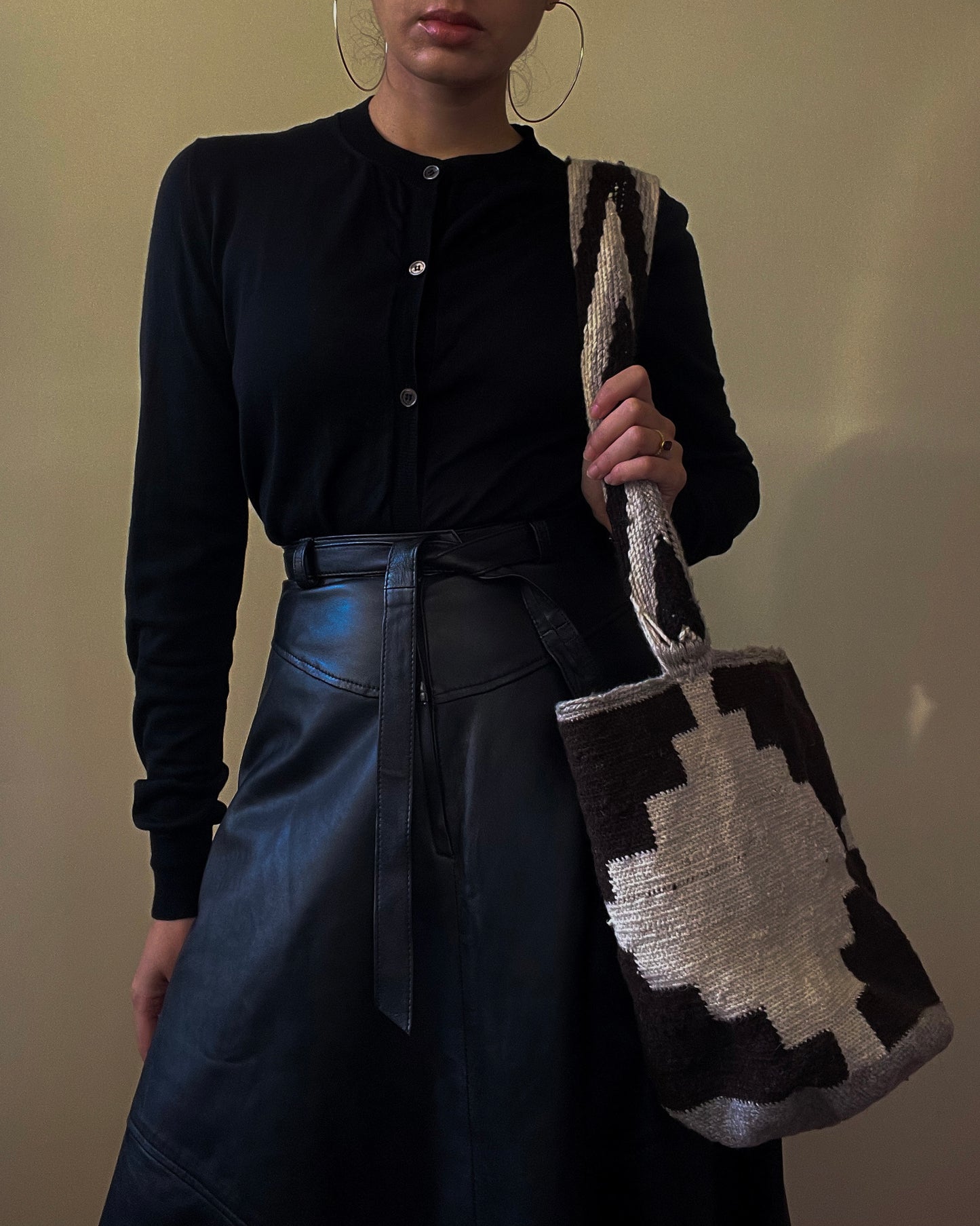 Vintage Black Leather Belted Skirt
