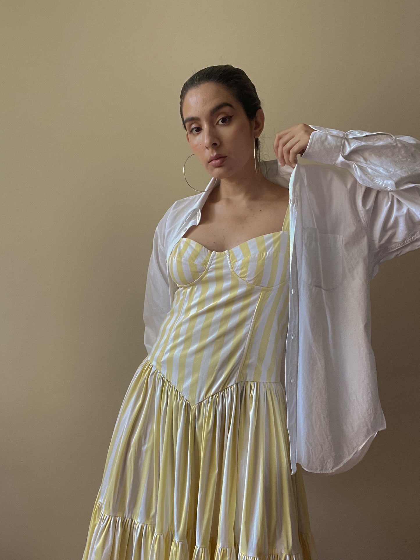 Vintage Butter Yellow Stripe Midsummer Cotton Dress