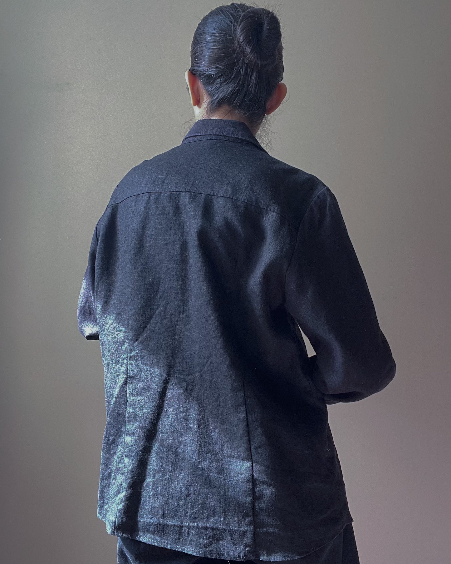 Vintage Black Boxy Linen Shirt