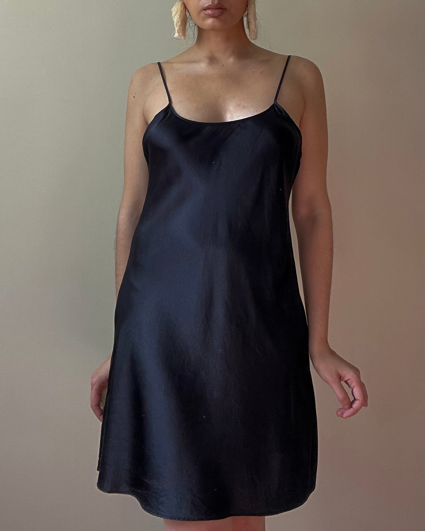 Vintage Black Silk Slip Dress