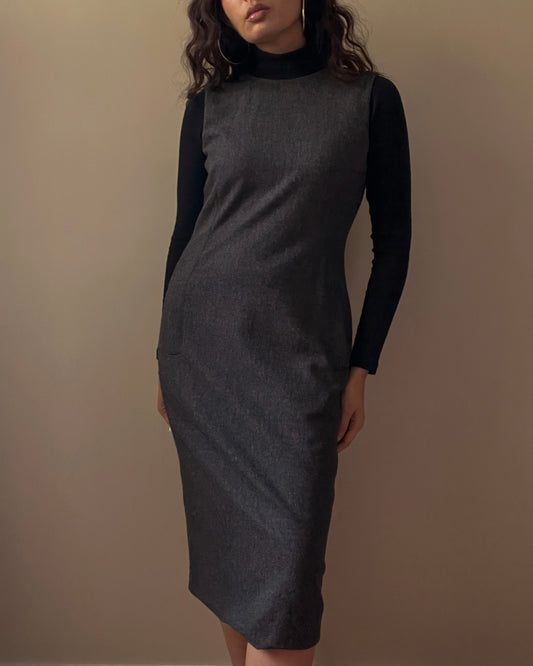 Vintage Designer Calvin Klein Collection Grey Wool Dress