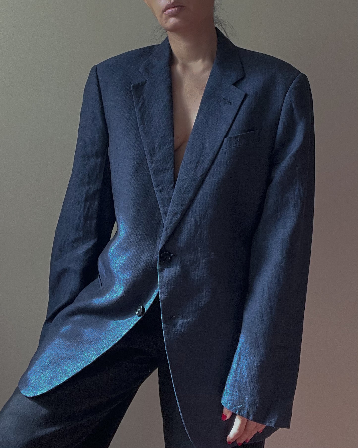 Vintage Oversized Navy Linen Blend Armani Blazer