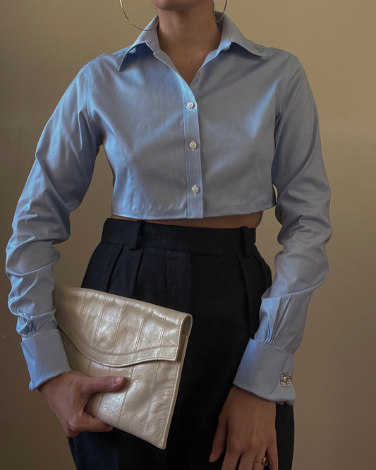 Vintage Brand Brooks Brothers Blue Cotton Cropped Cufflink Shirt