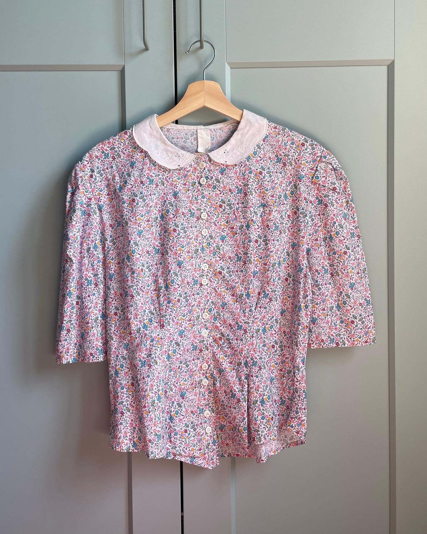 Vintage Floral Puff Sleeve Cotton Blouse