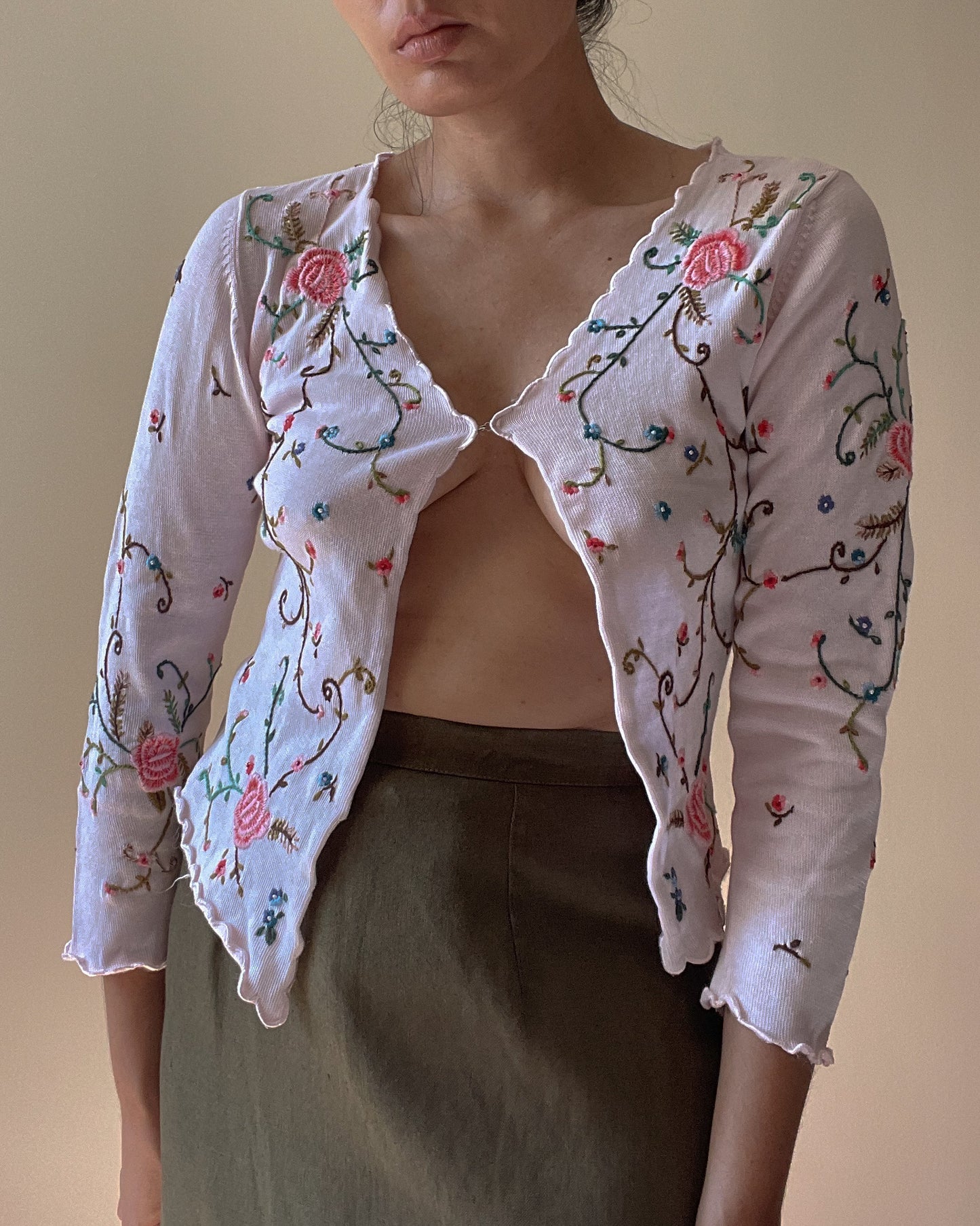 Vintage Designer Philosophy By Alberta Ferretti Embroidered Pink Cardigan