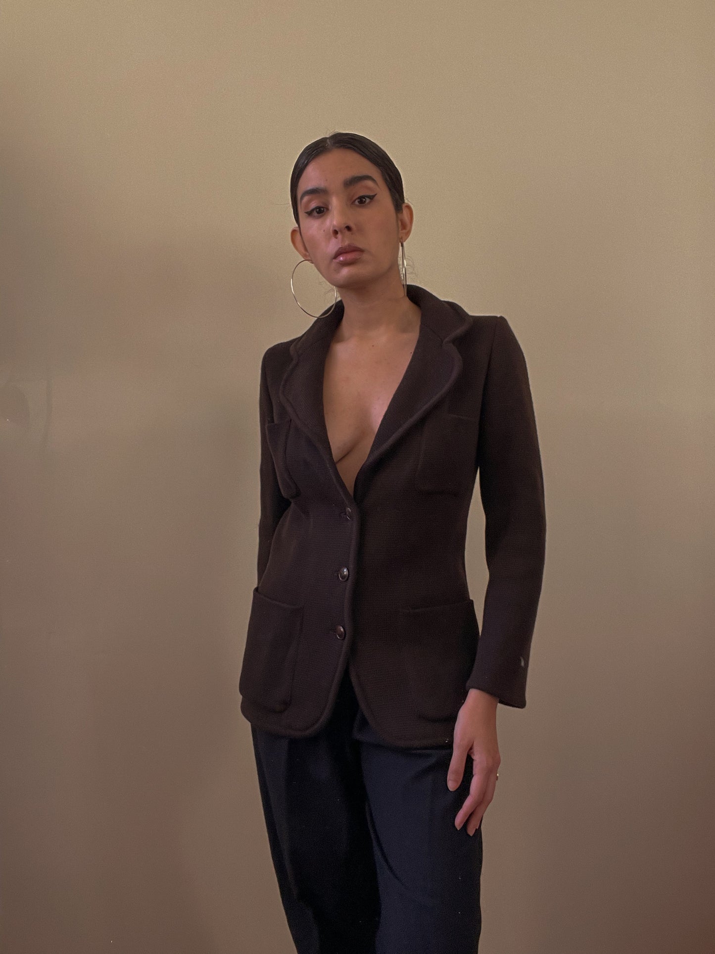 Vintage Designer Yves Saint Laurent Brown Knit Blazer