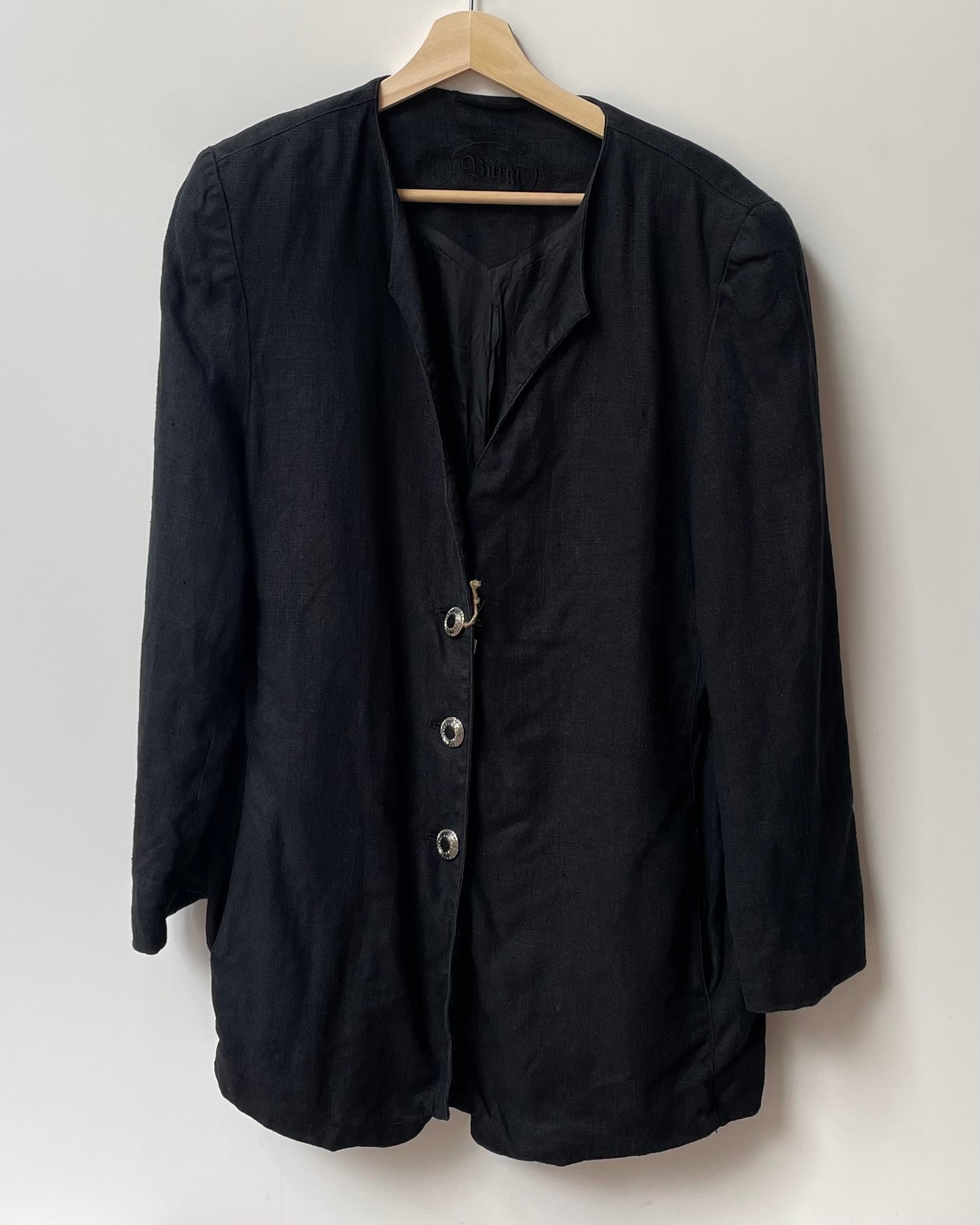 Vintage Black Linen Feminine Top w/ Metal Buttons