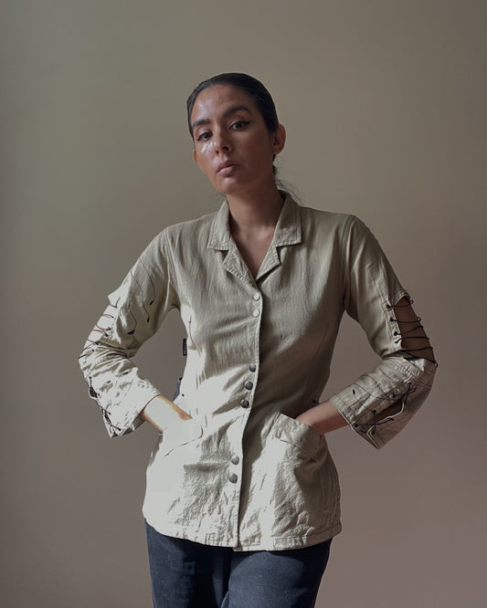 Vintage Finnish Brand Bakao Linen Blend Cutout Top