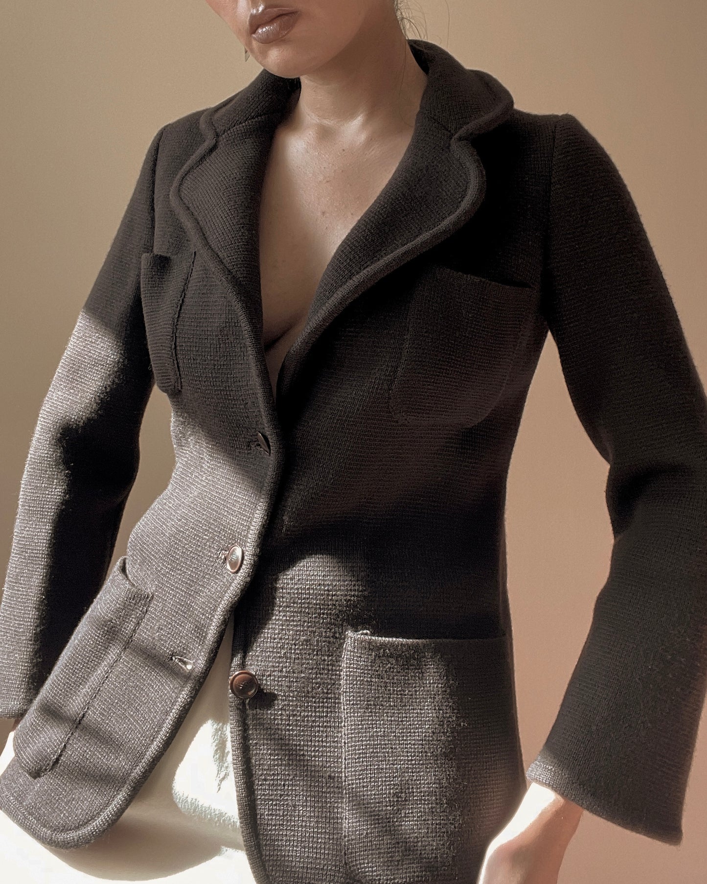 Vintage Designer Yves Saint Laurent Brown Knit Blazer