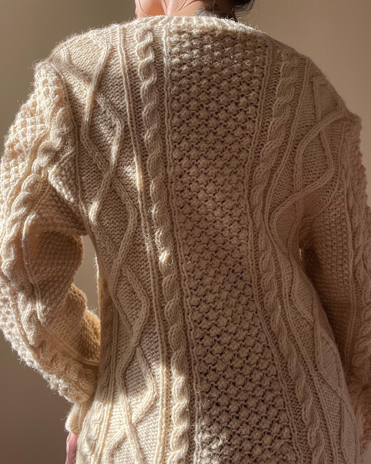 Vintage Knit Fisherman Wool Sweater in Cream Color