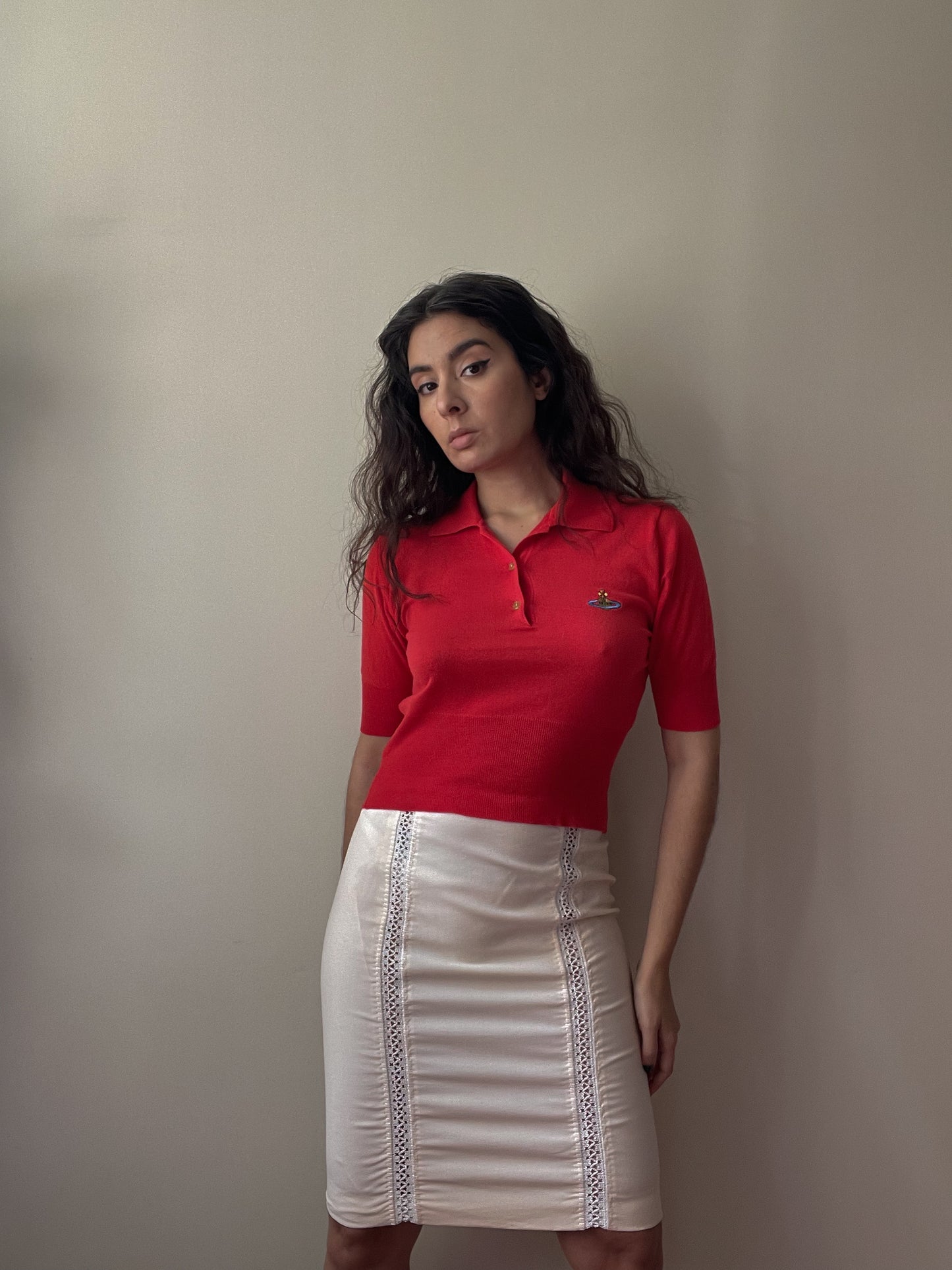 Vintage Designer Vivienne Westwood 90s Red Cotton Polo Knit Top