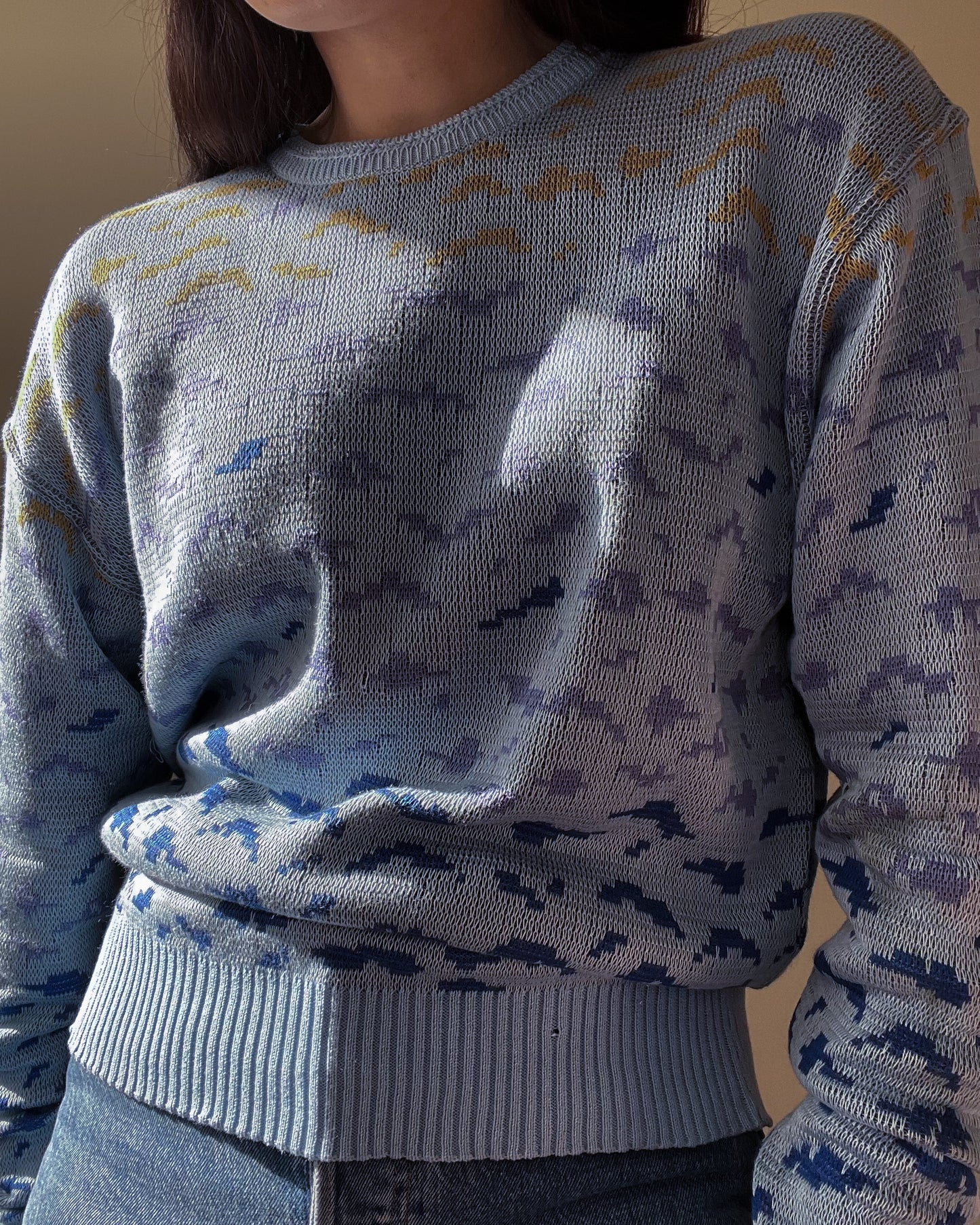 Vintage Designer Laura Biagiotti Blue Cotton Knit Sweater