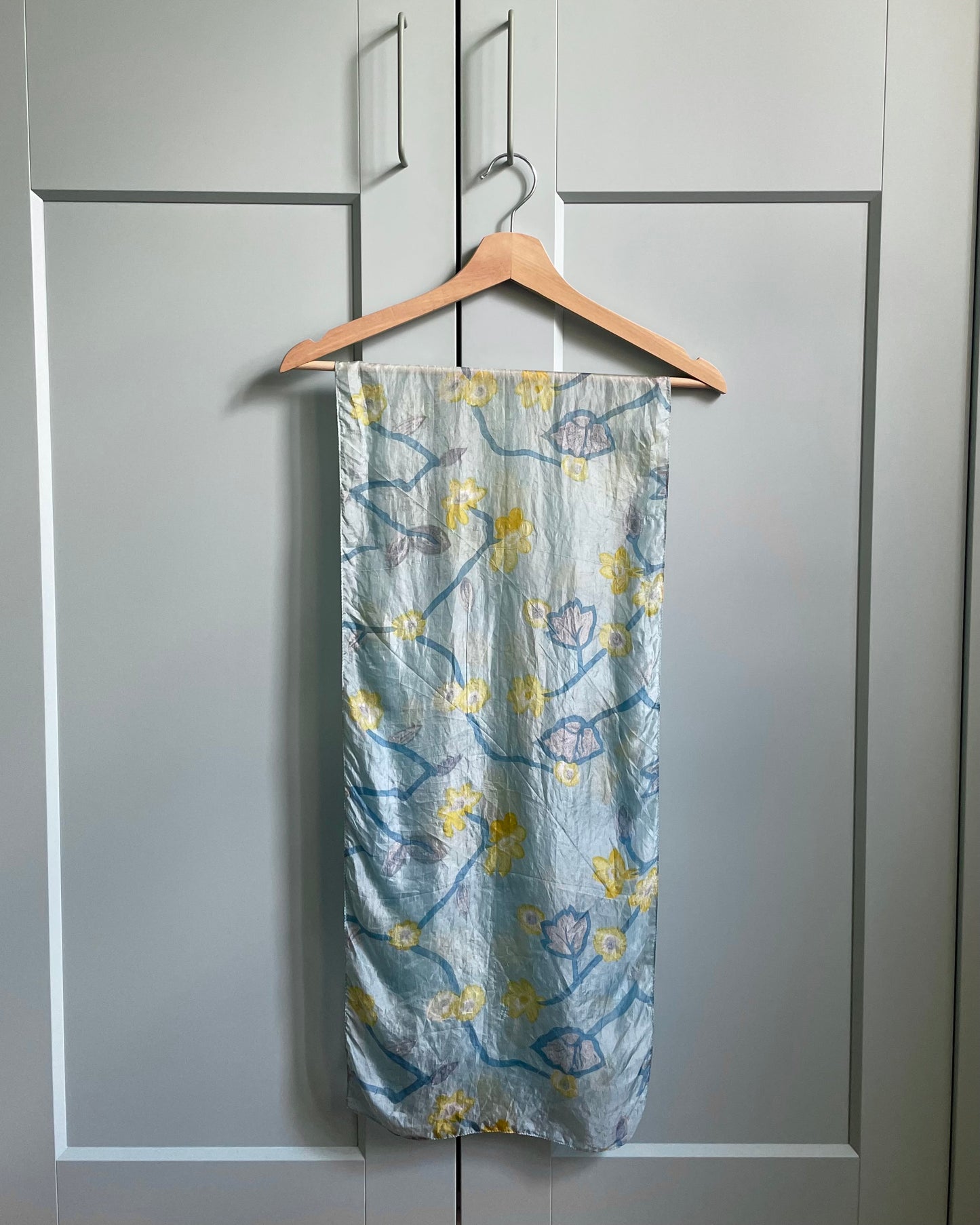 Vintage Blue Silk Floral Print Scarf
