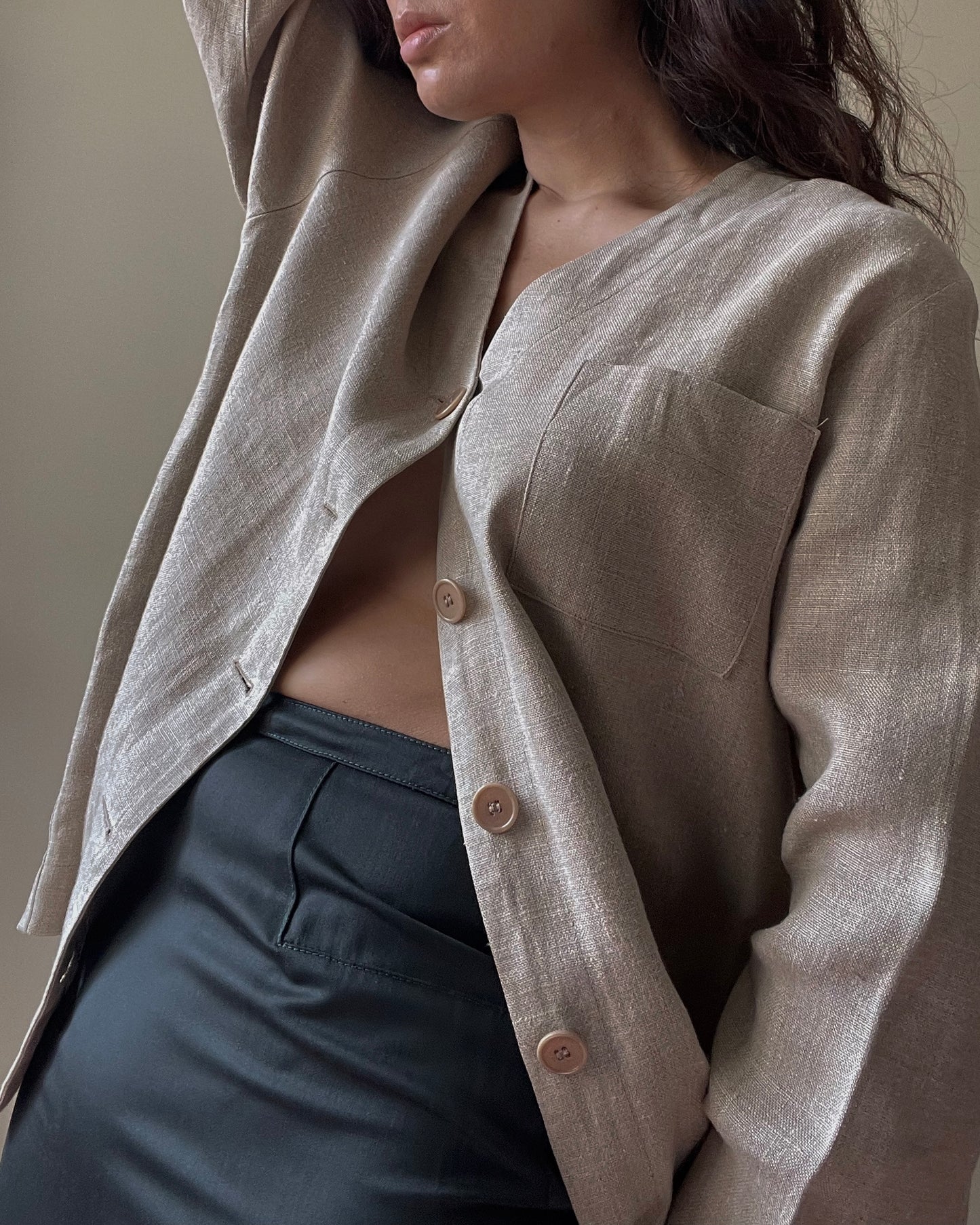 Preloved Oversized Linen Beige Casual Top