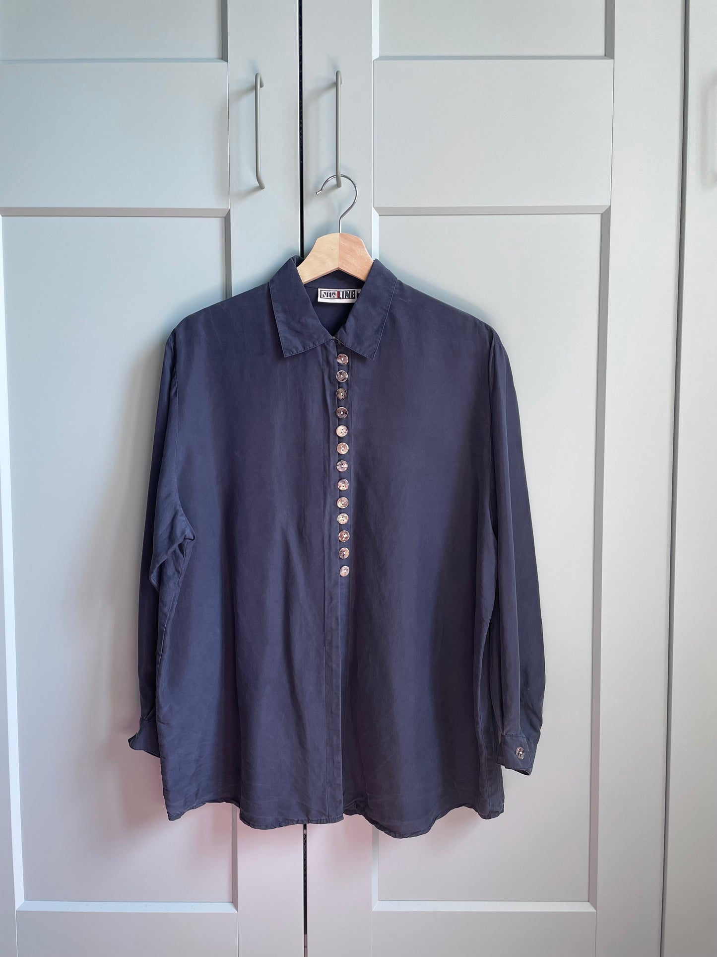 Vintage Navy Silk Blouse With Texturized Buttons