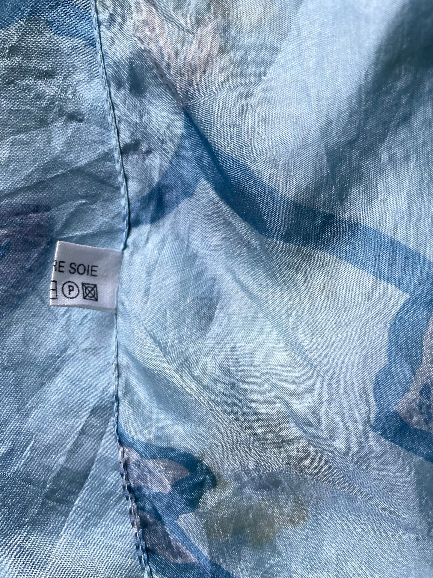Vintage Blue Silk Floral Print Scarf