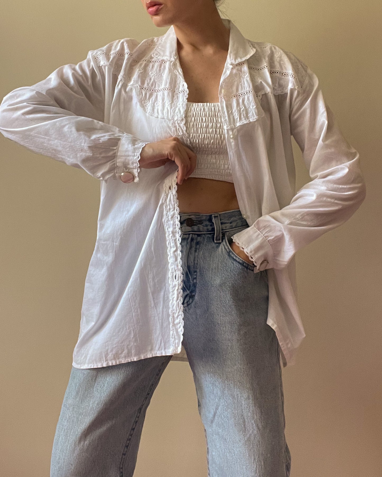 Vintage Relaxed Cufflink Shirt in White Cotton