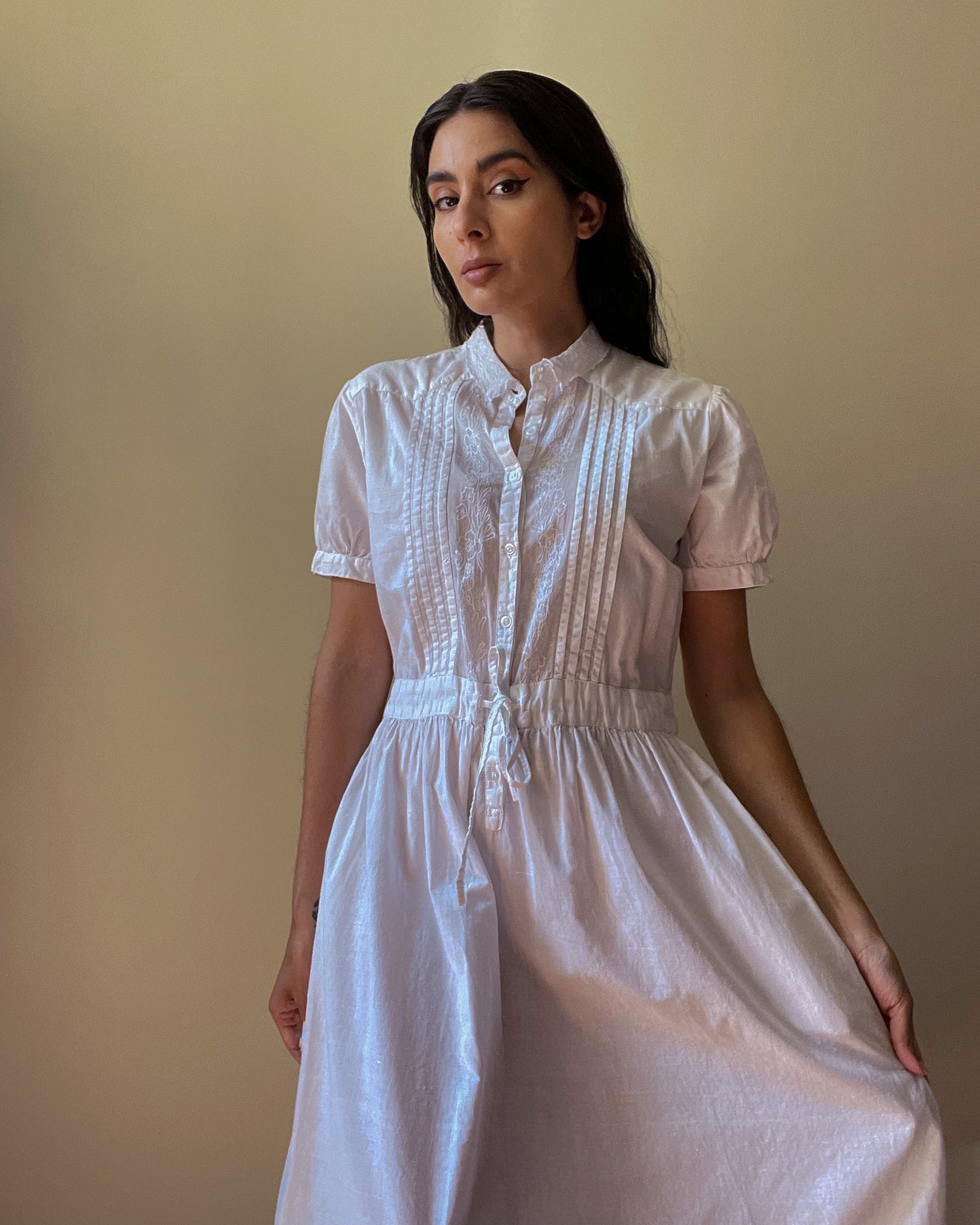 Beautiful Vintage Embroidered White Cotton Dress