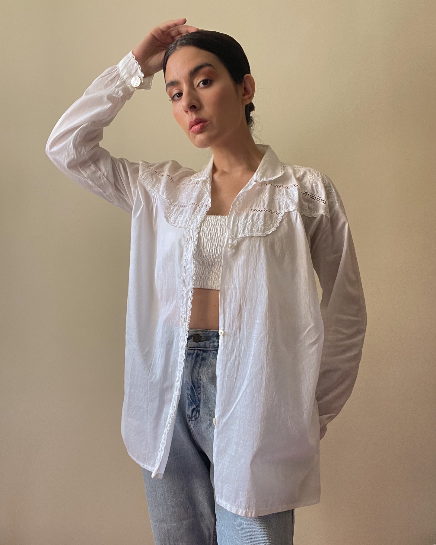 Vintage Relaxed Cufflink Shirt in White Cotton