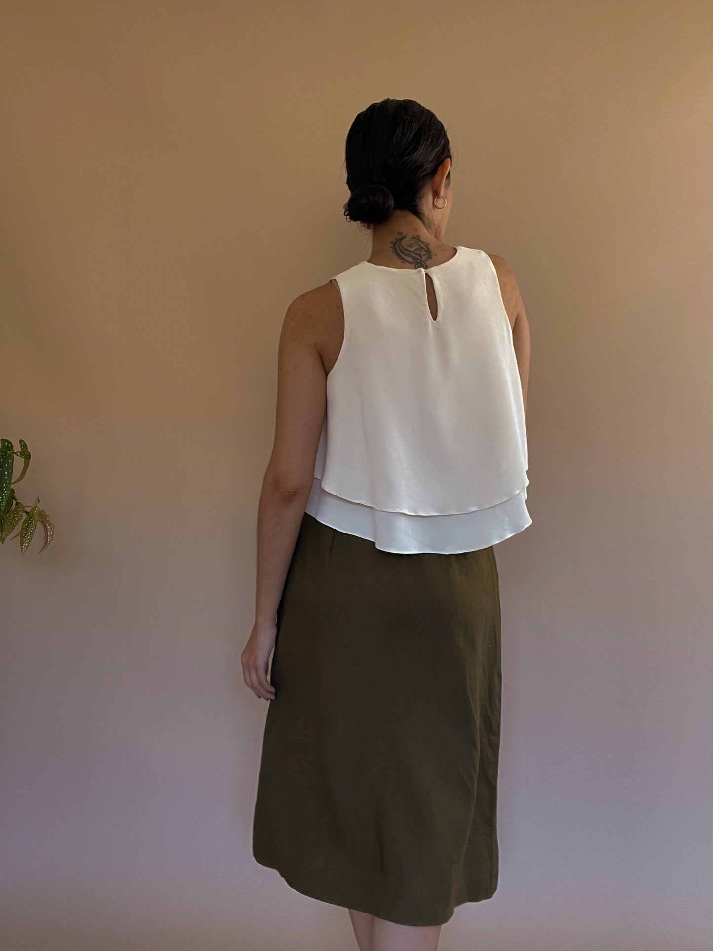 Upcycled Cream Silk Peplum Top