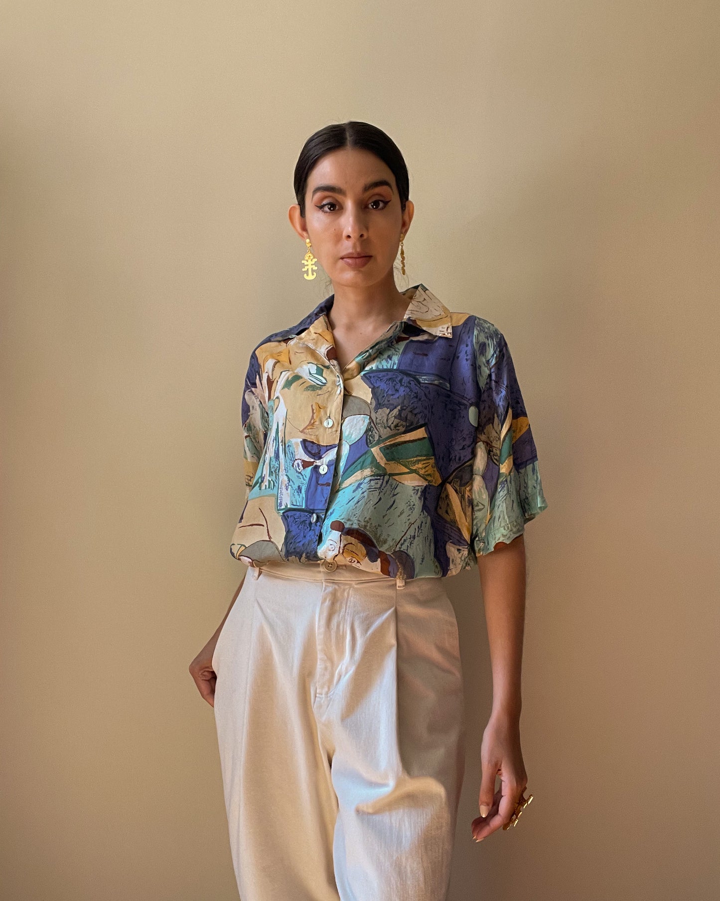 Vintage Silk Relaxed Fit Printed Blouse