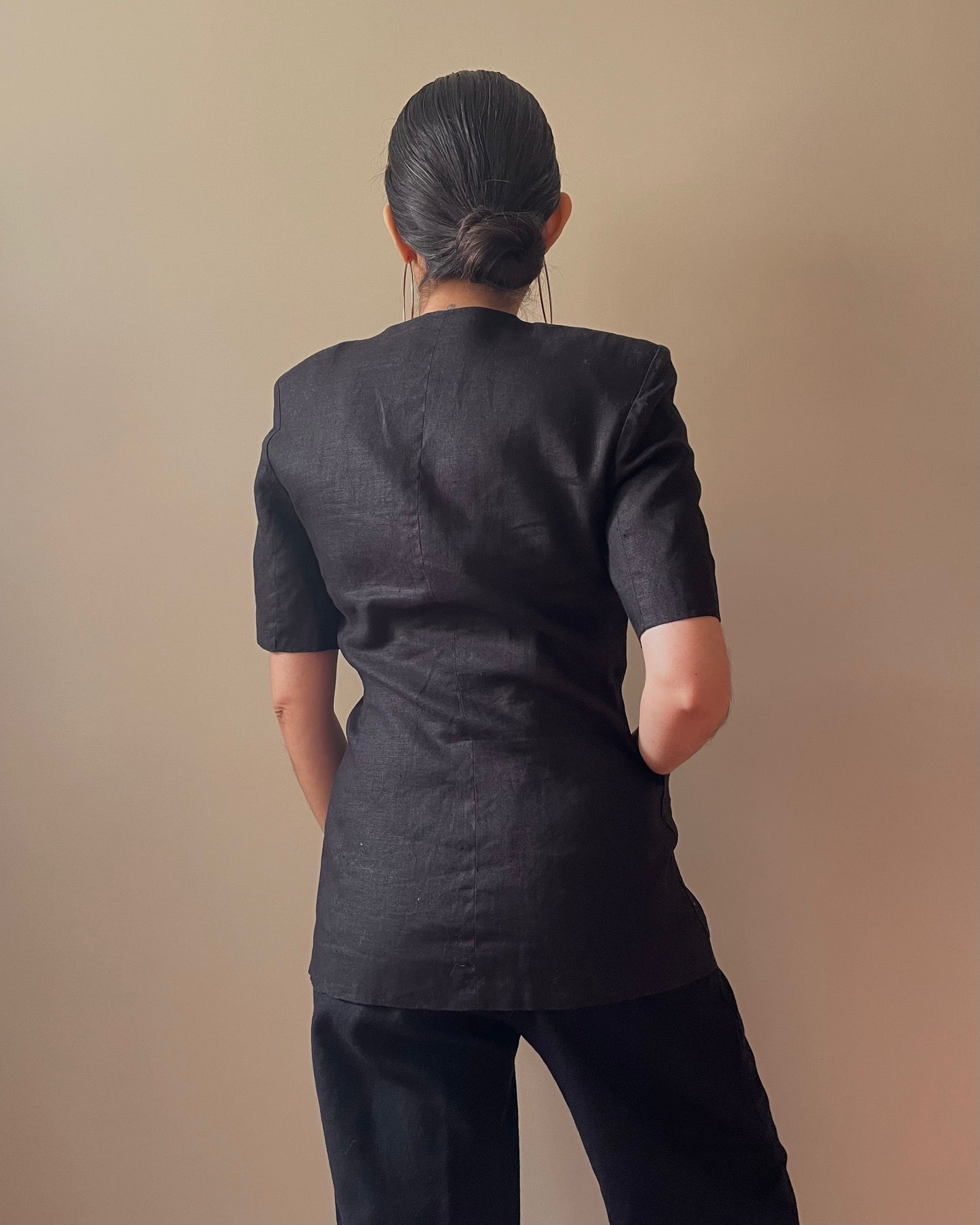 Vintage 90s Cacharel Black Boxy Linen Top