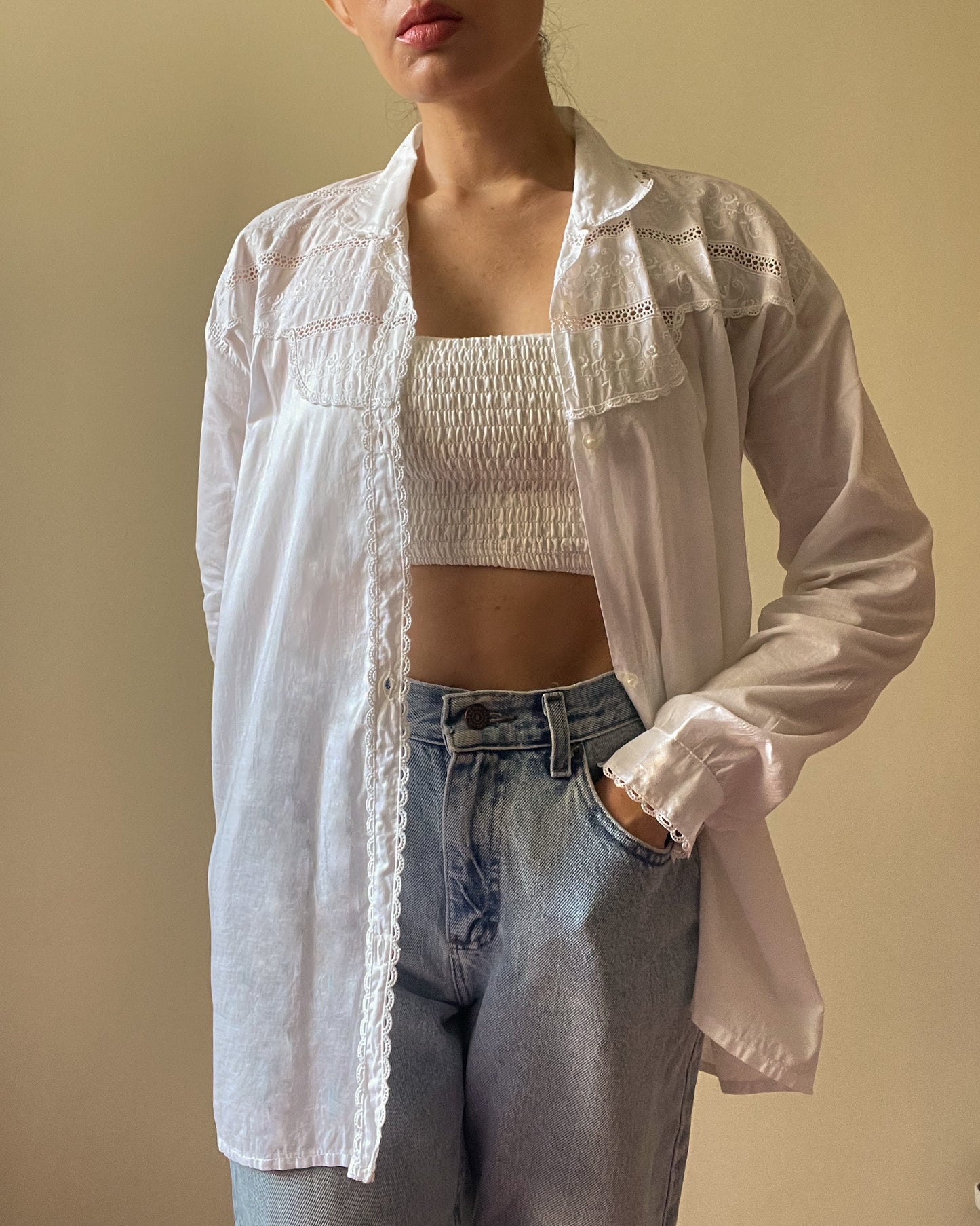 Vintage Relaxed Cufflink Shirt in White Cotton