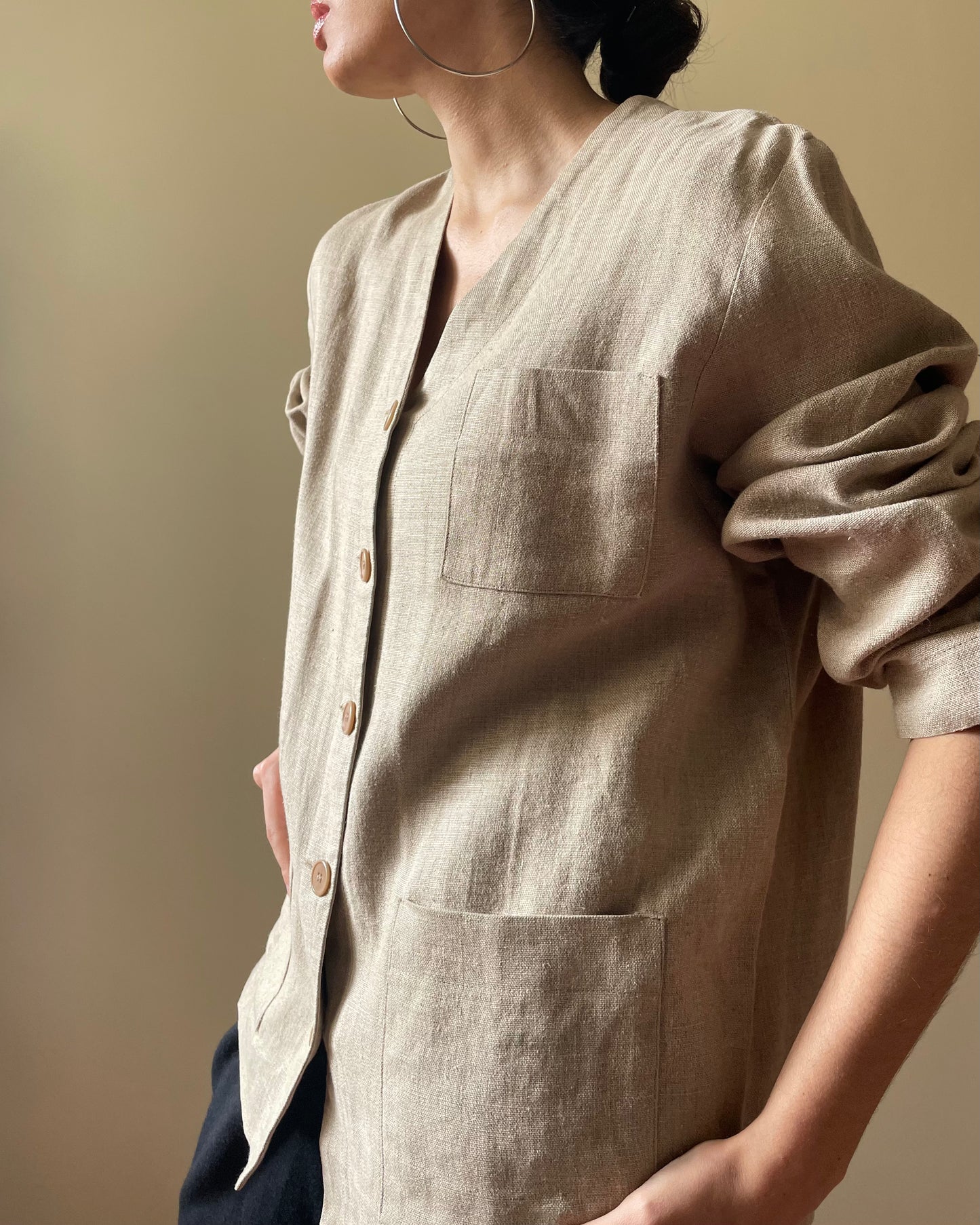 Preloved Oversized Linen Beige Casual Top
