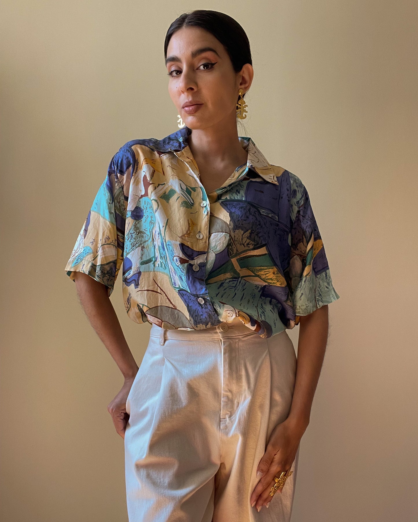 Vintage Silk Relaxed Fit Printed Blouse