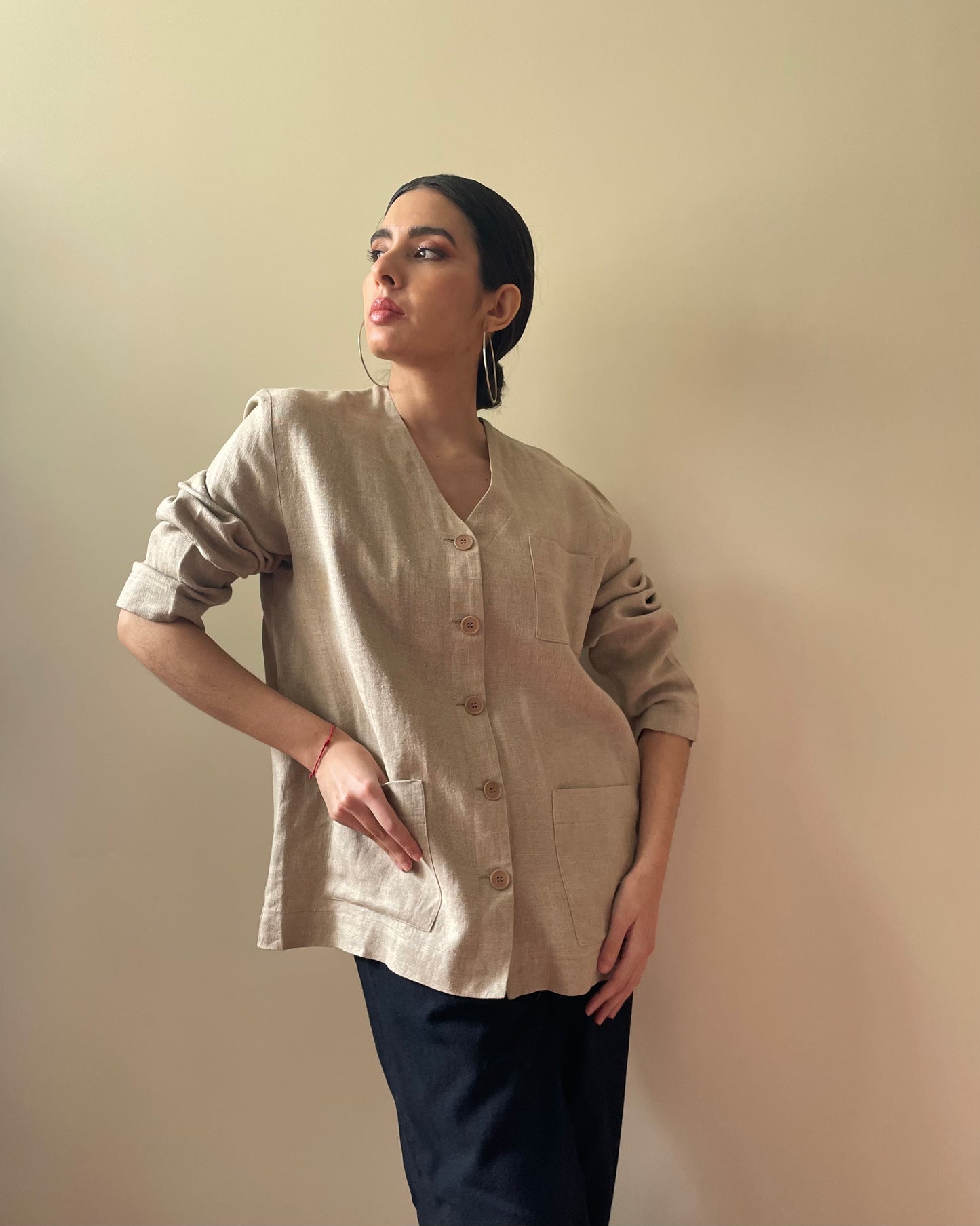 Preloved Oversized Linen Beige Casual Top