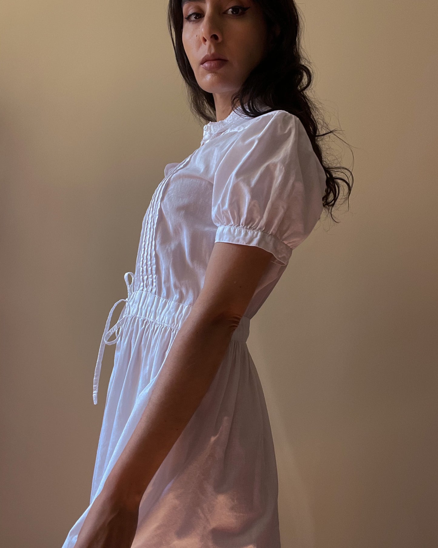 Beautiful Vintage Embroidered White Cotton Dress