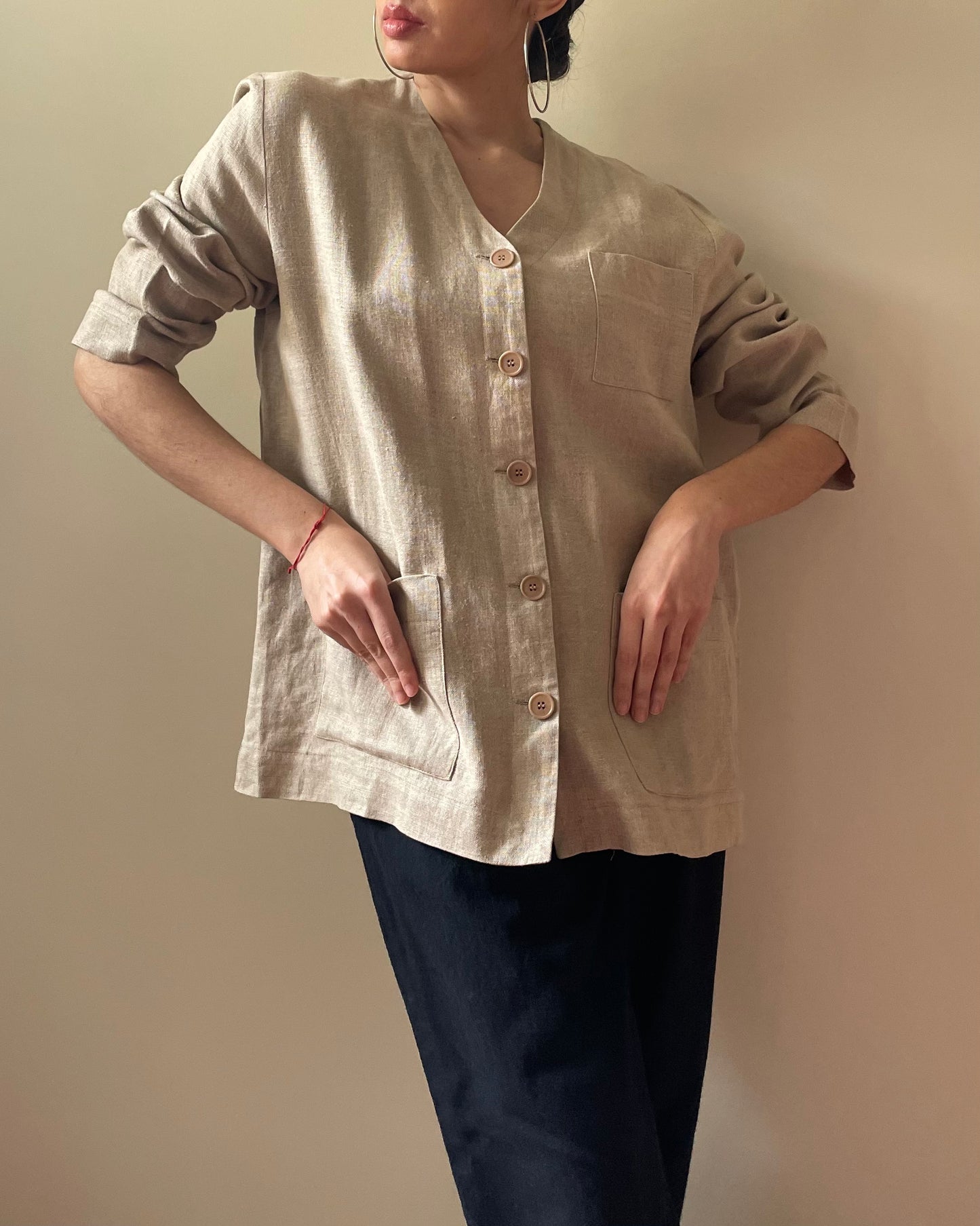 Preloved Oversized Linen Beige Casual Top