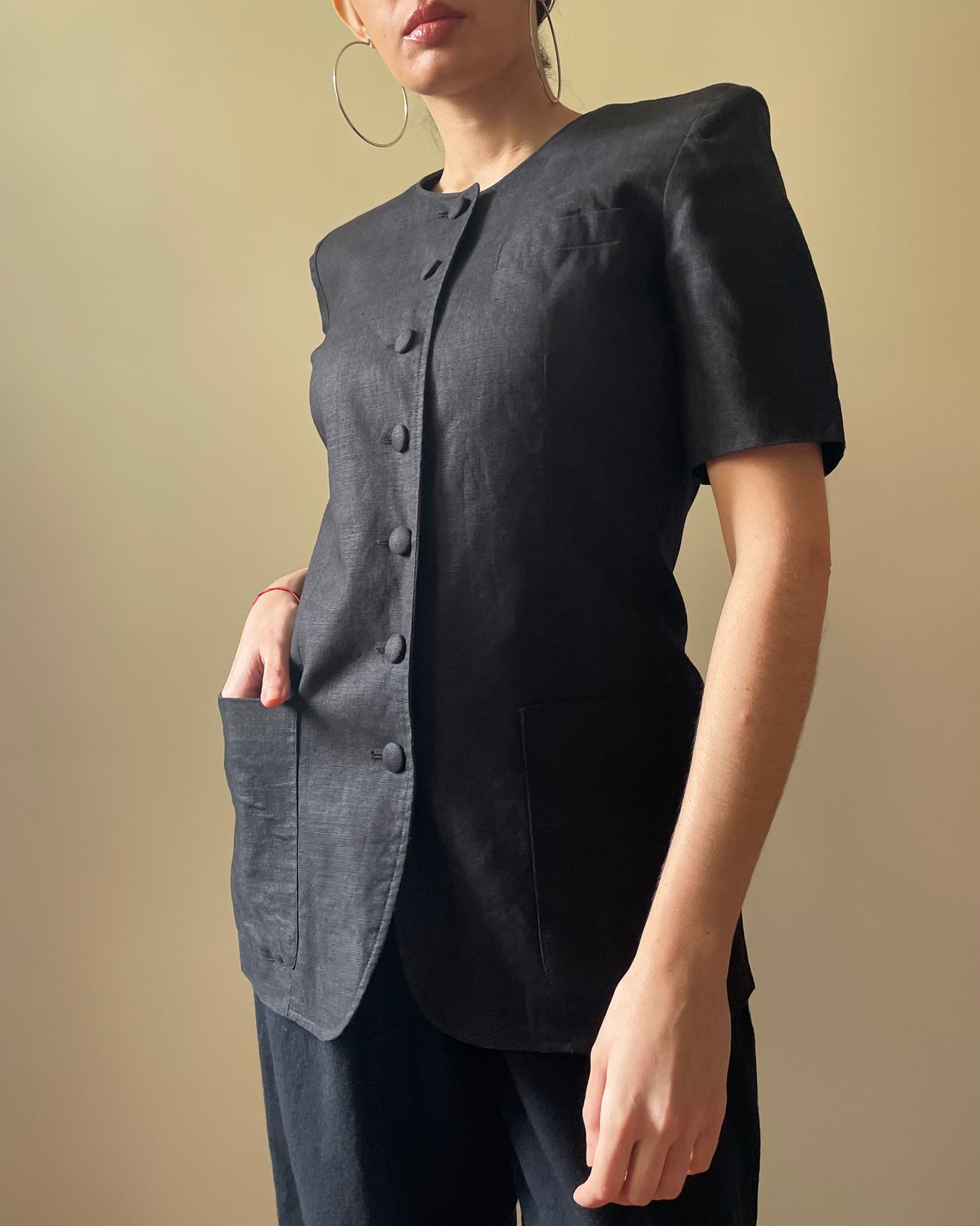 Vintage 90s Cacharel Black Boxy Linen Top