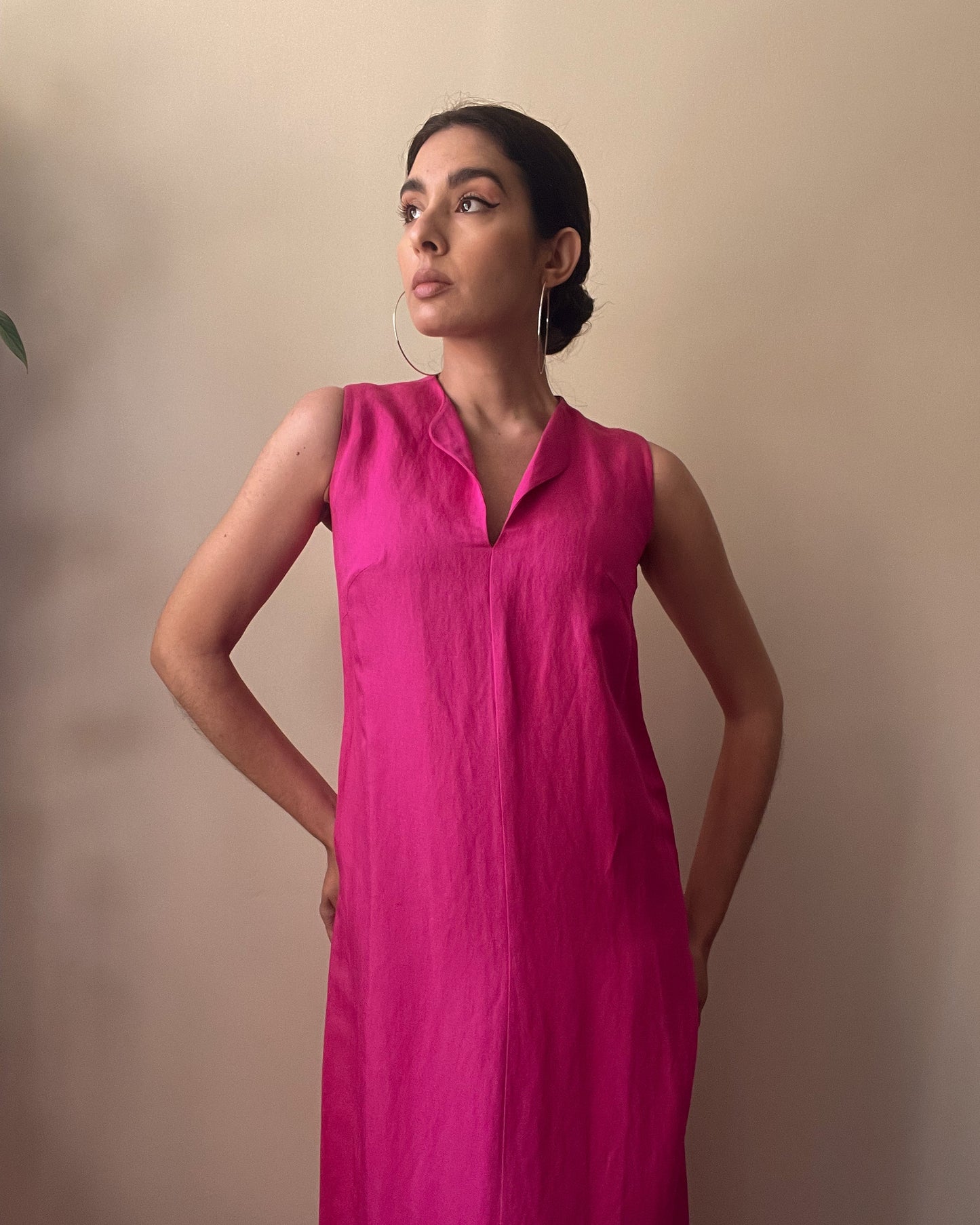 Vintage Magenta Linen Dress