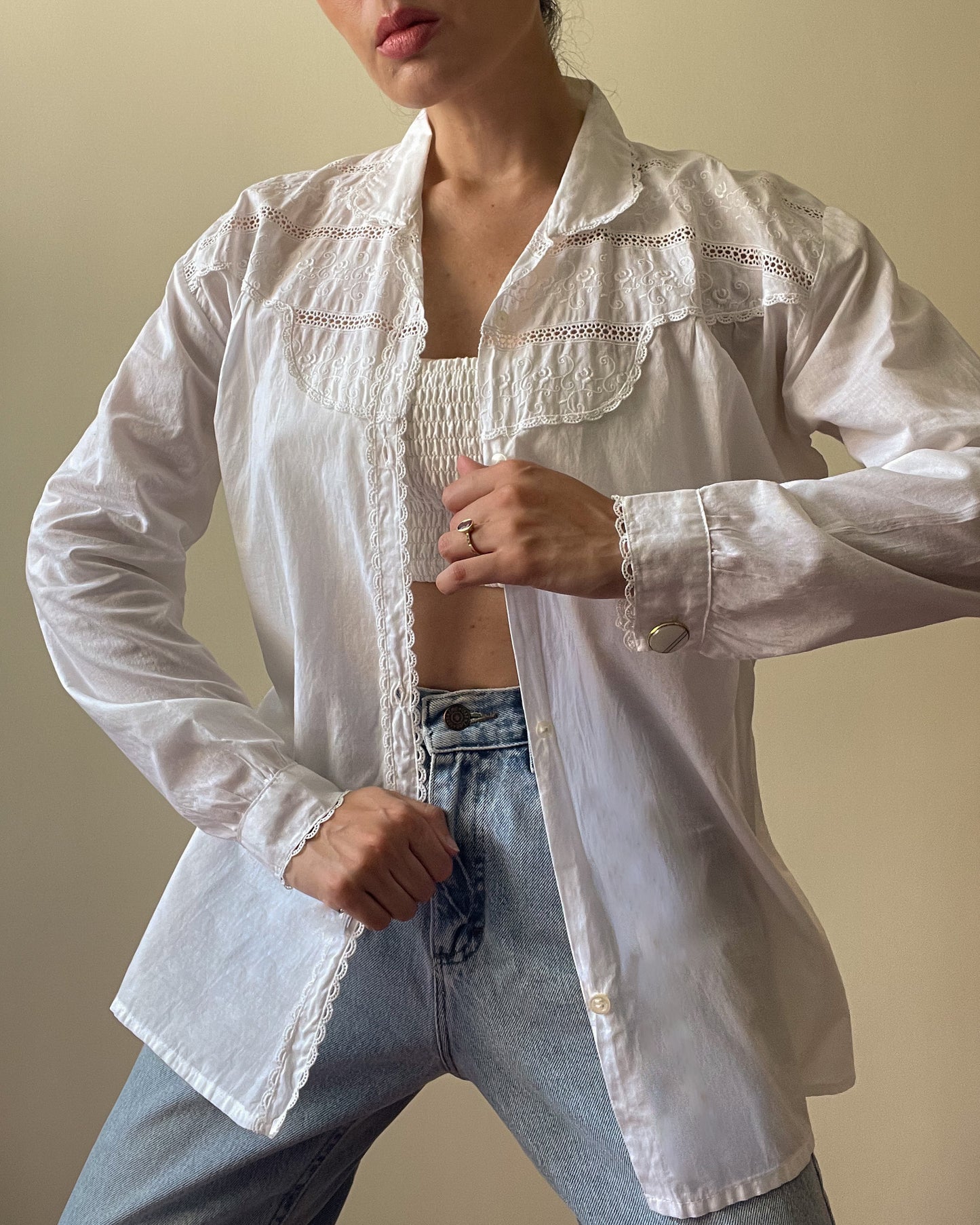 Vintage Relaxed Cufflink Shirt in White Cotton