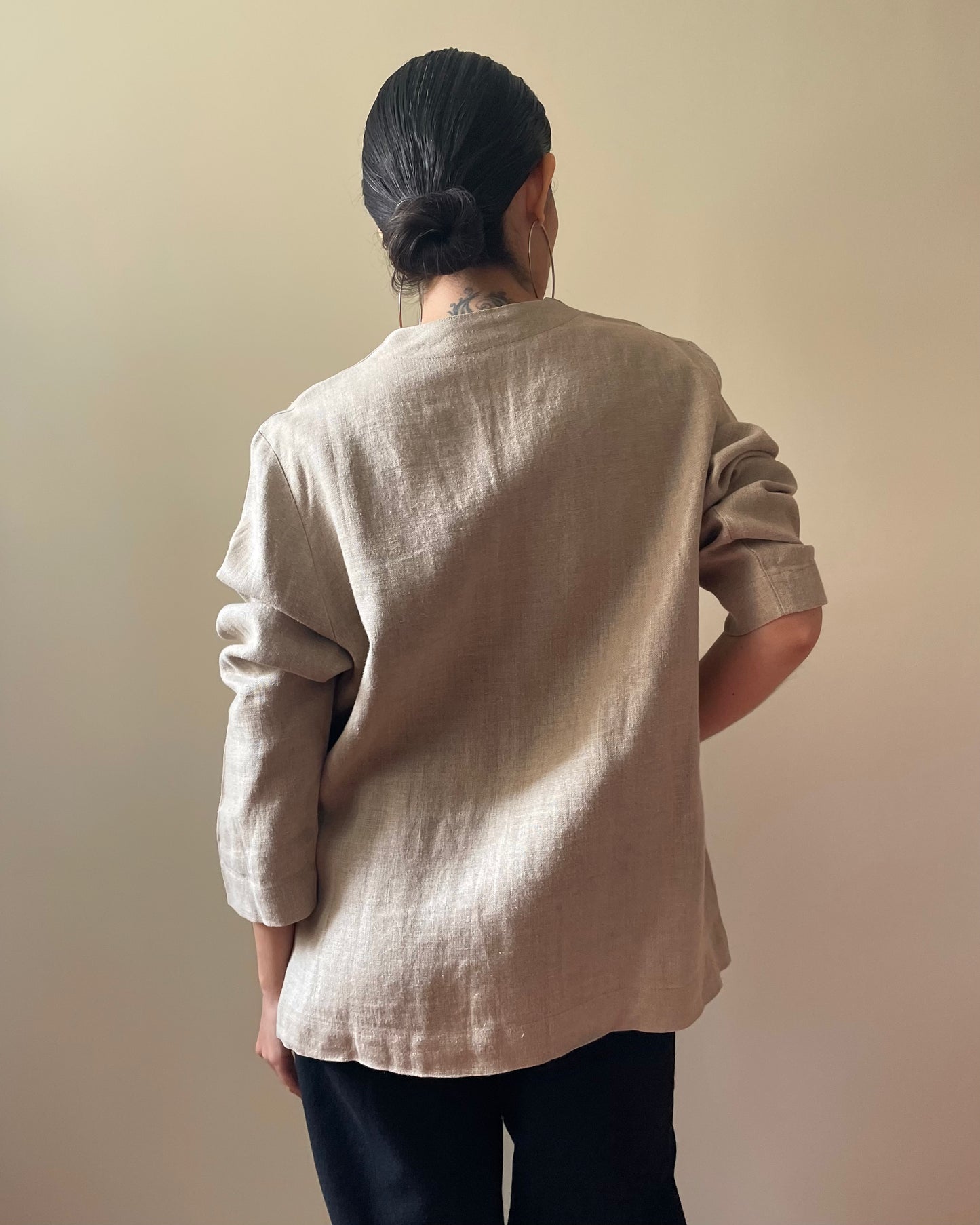 Preloved Oversized Linen Beige Casual Top