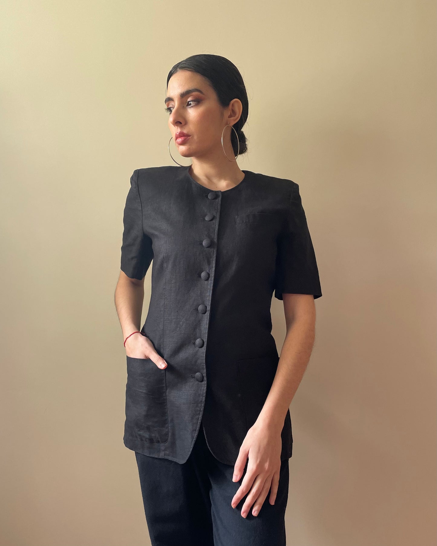 Vintage 90s Cacharel Black Boxy Linen Top